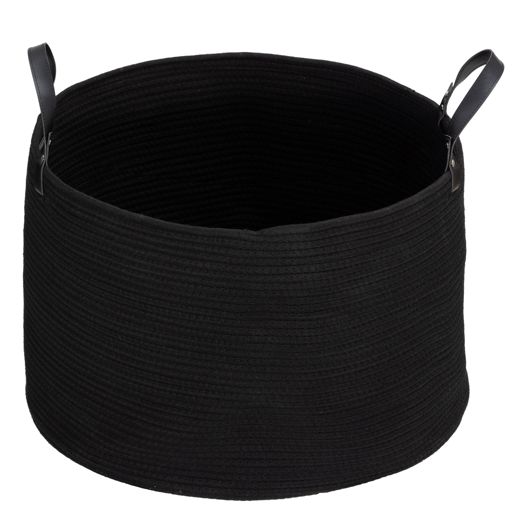 HOMCOM Wäschesack, 88L, tragbar, faltbar, Kunstledergriffe, Baumwolle, Ø56 x 35,5H cm, Schwarz