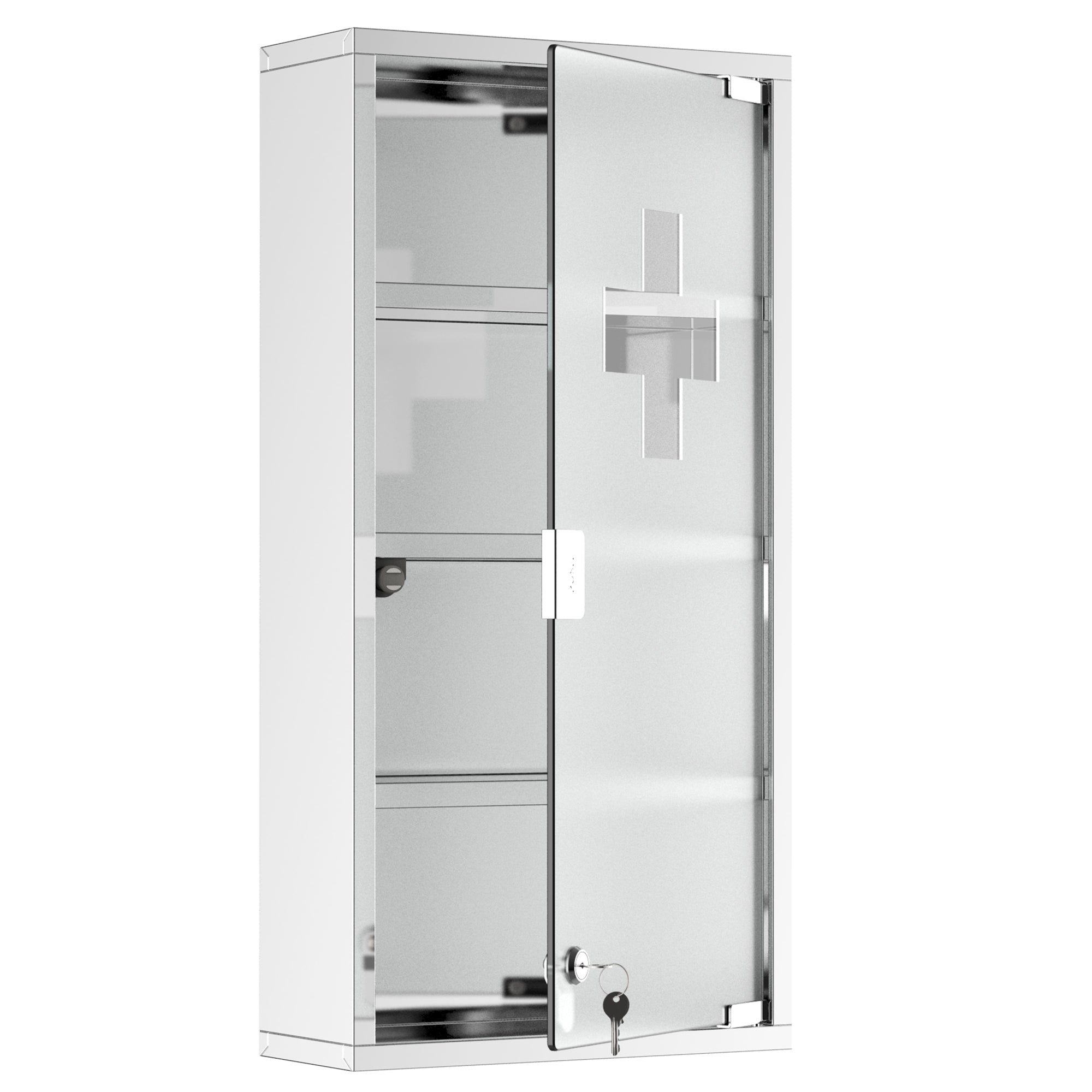 HOMCOM Medizinschrank Arzneischrank aus Edelstahl, Abschließbar Medikamentenschrank mit 4 Fächern, Glastür Apothekerschrank zur Medikamenten-Aufbewahrung, 30 x 12 x 60 cm