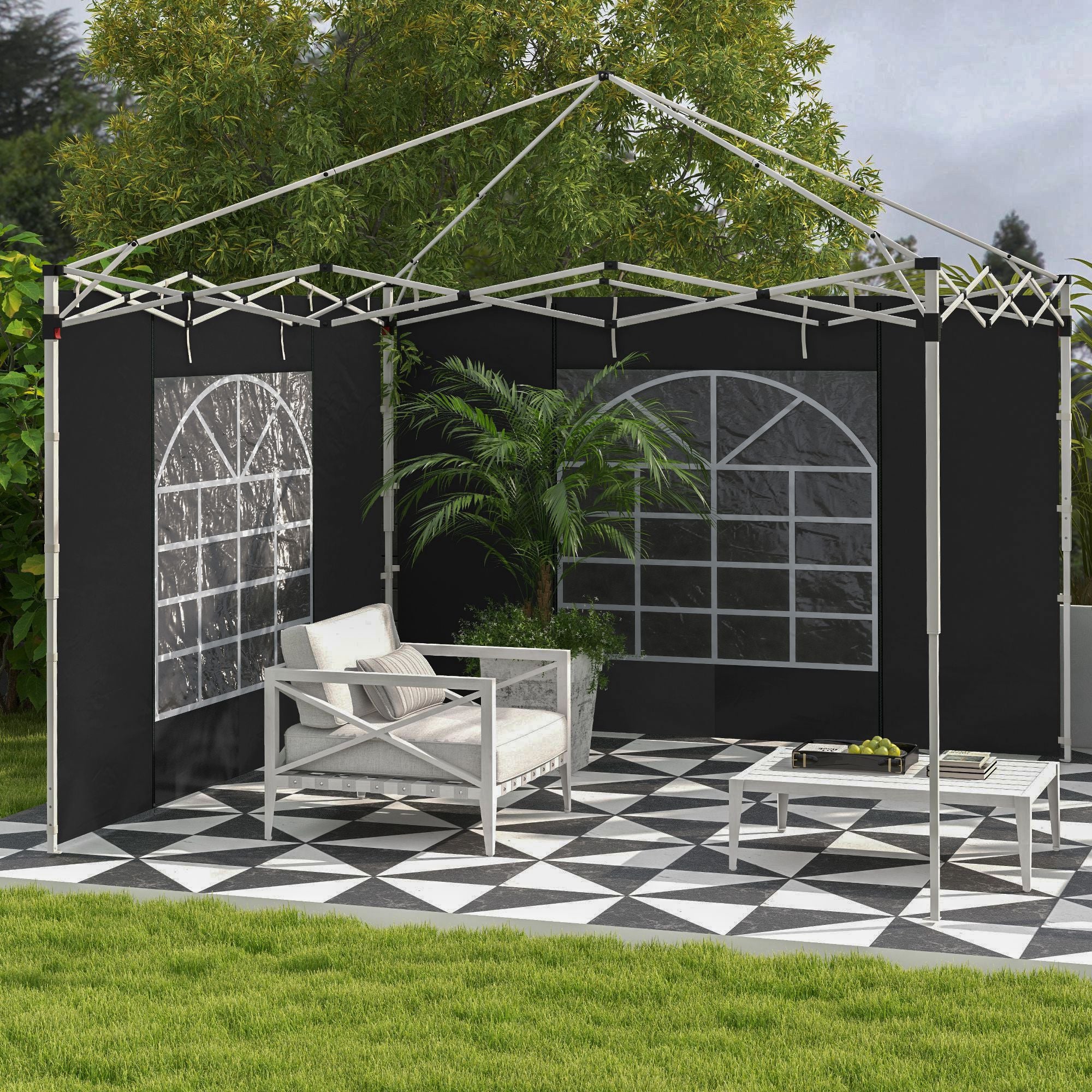 2er-Set Pavillon-Seitenwände 3x3/3x6 m, Fenster, Schwarz
