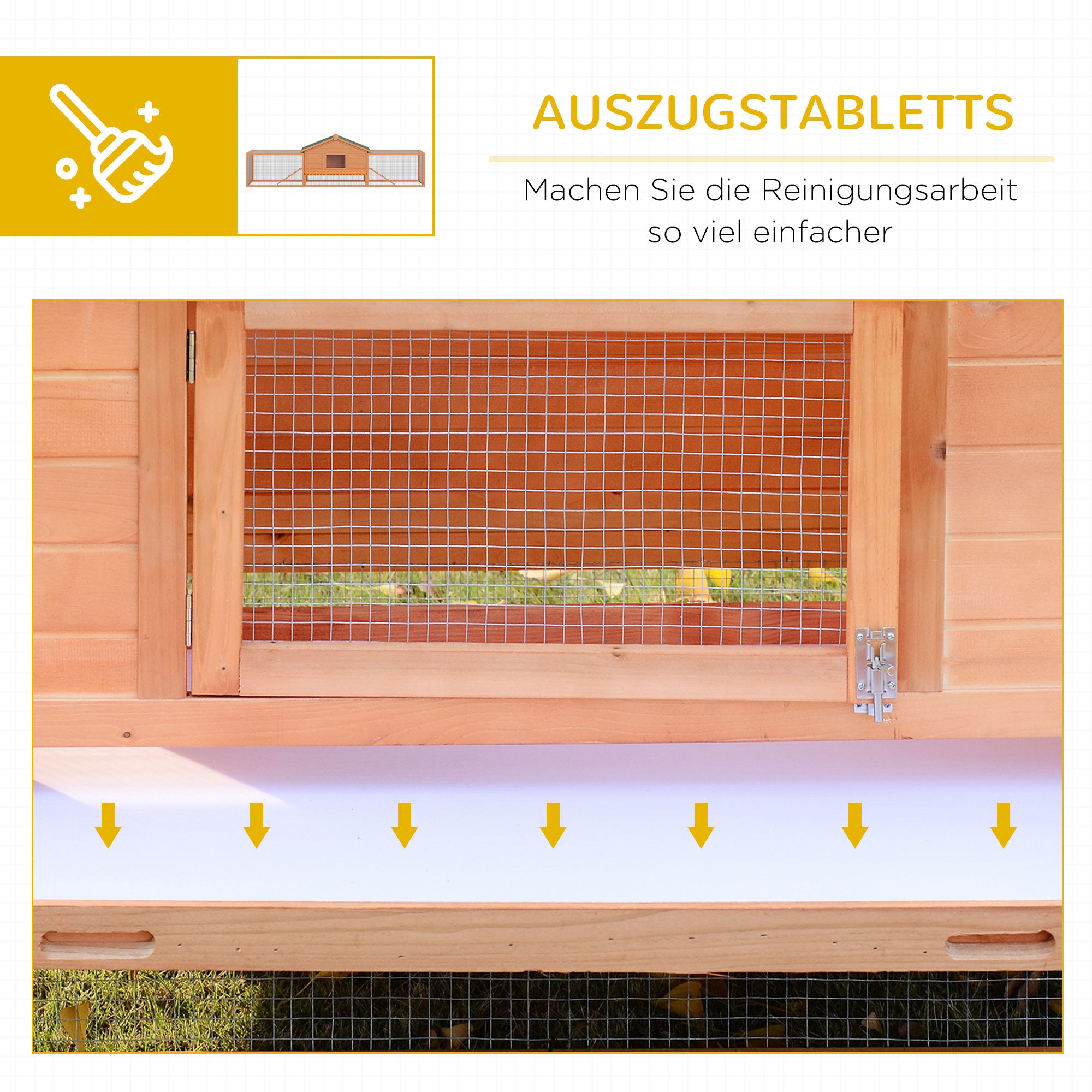 PawHut Kleintierstall Kleintierkäfig, 2 Freigehegen, 2 Rampen, 309 cm x 79 cm x 86 cm, Natur + Grün