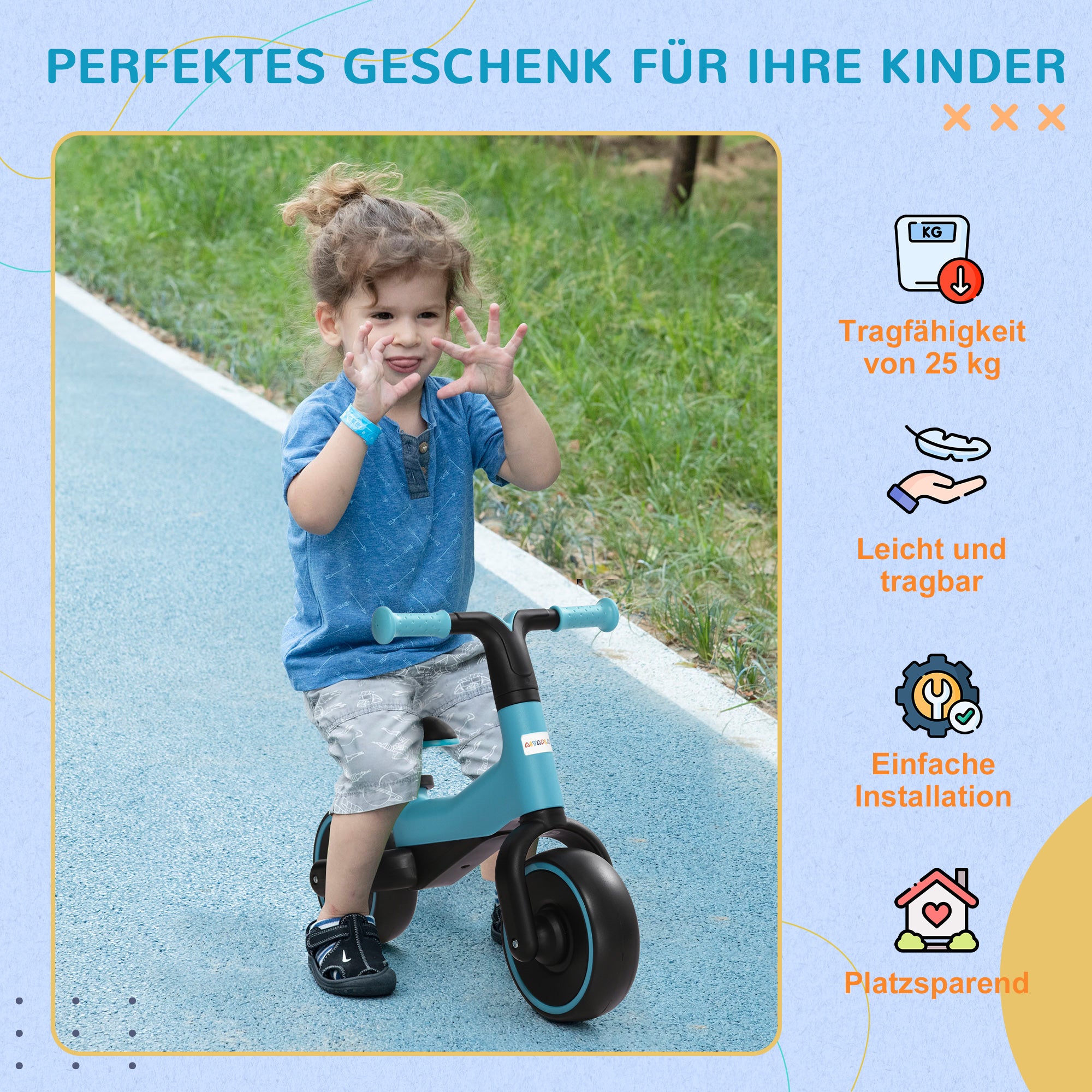 AIYAPLAY Laufrad für Kinder 1,5-3 Jahre, Leichtbau: nur 3,5 kg, höhenverstellbarer Sitz, Metallrahmen, Blau