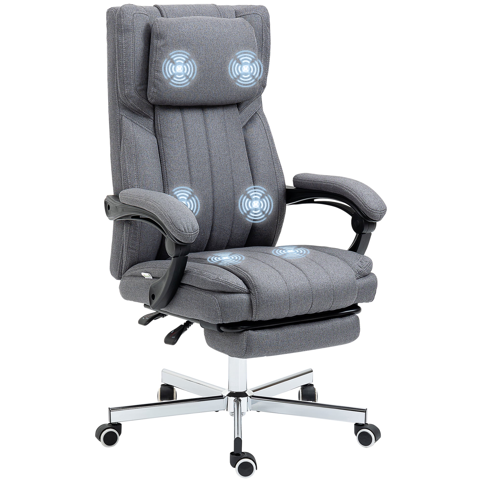 Vinsetto Bürostuhl mit Massagefunktion, neigbare Rücklehne, ausziehbare Fußstütze, Leinenoptik, grau, 65 x 61 x 113 cm