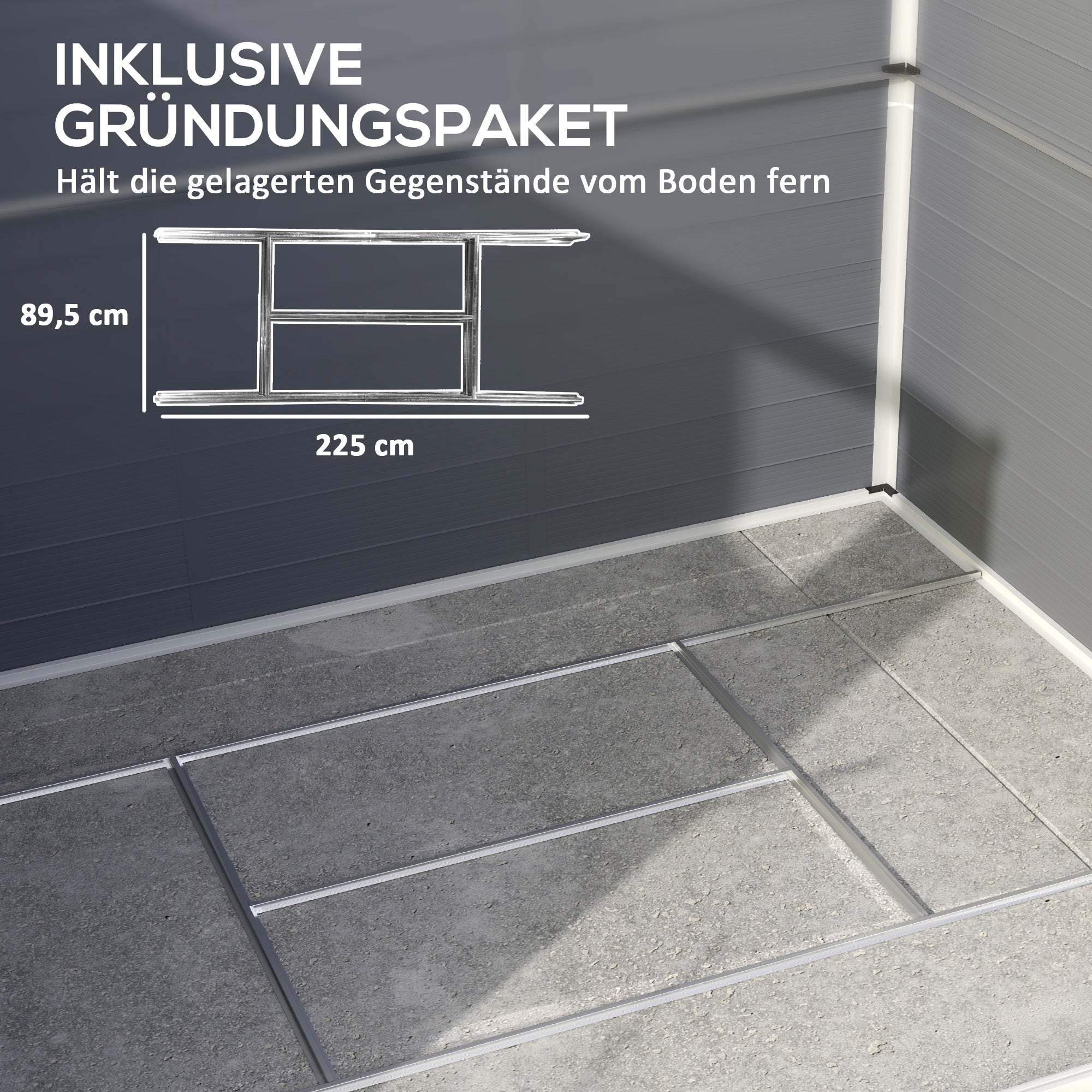 Outsunny Gerätehaus, Gartenhaus, Geräteschuppen mit Lüftungsfenster, Kunststoff, Metall, 240 x 190 x 180/228, Grau