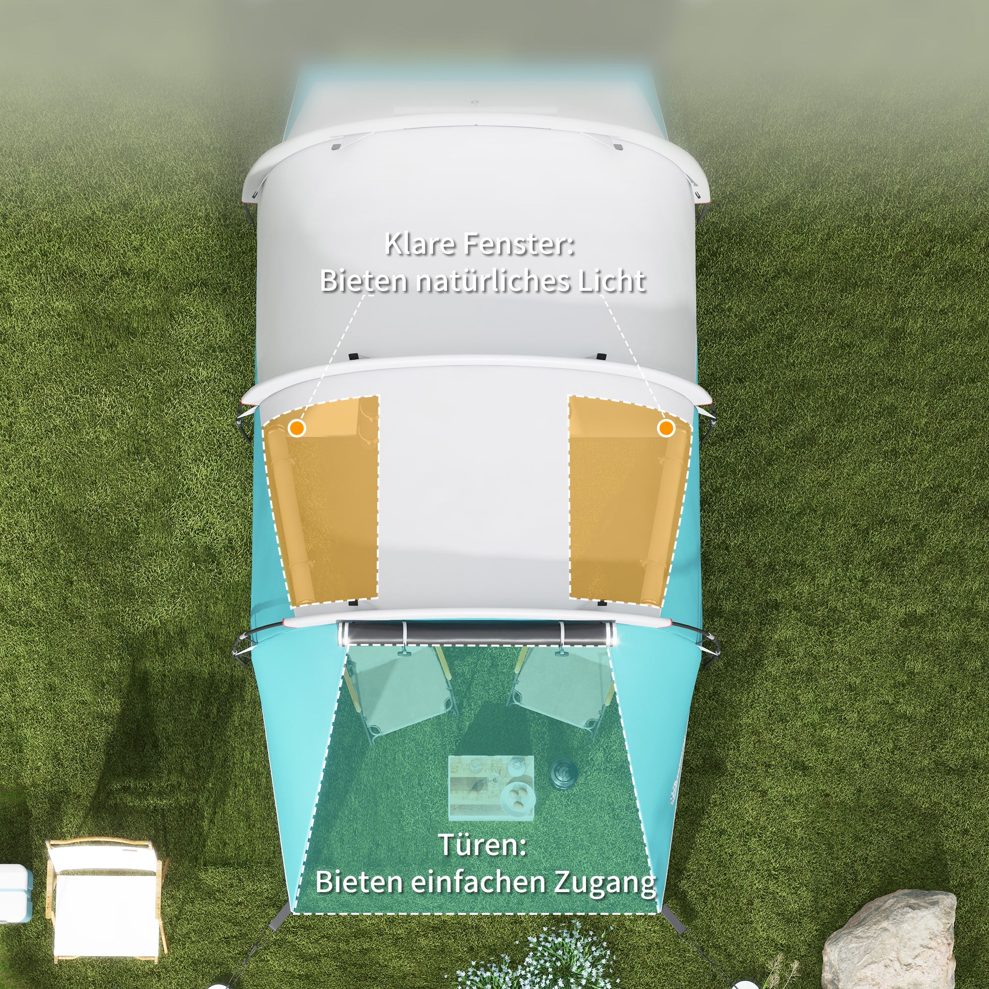 Outsunny Campingzelt für 4-5 Personen, separate Wohn- & Schlafräume, 460L x 260B x 190H cm, Blau