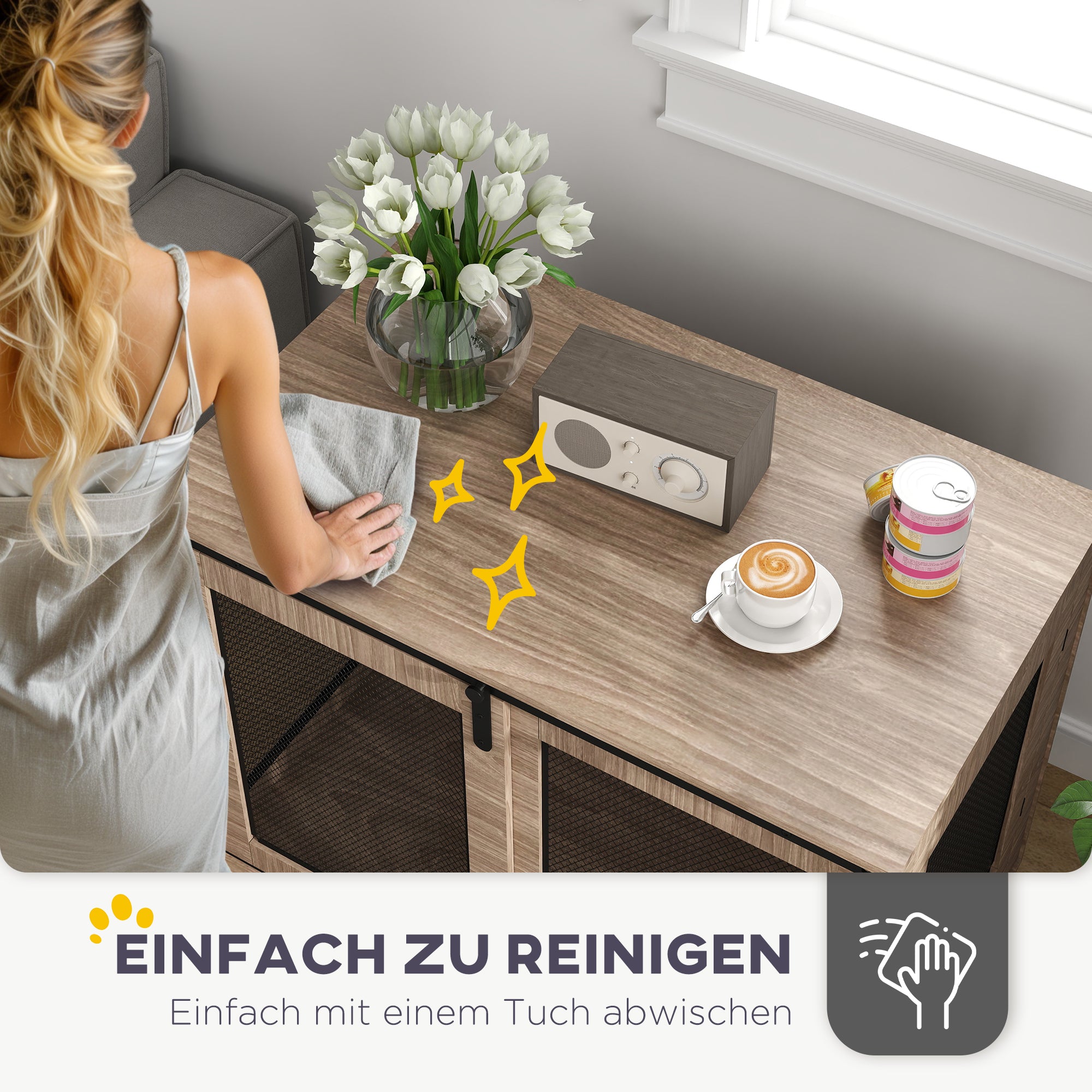 PawHut Hundebox, Transportbox für Hunde, Rückzugsbox für Haustiere, verschließbare Türen, 98 x 60 x 78 cm, Hellbraun