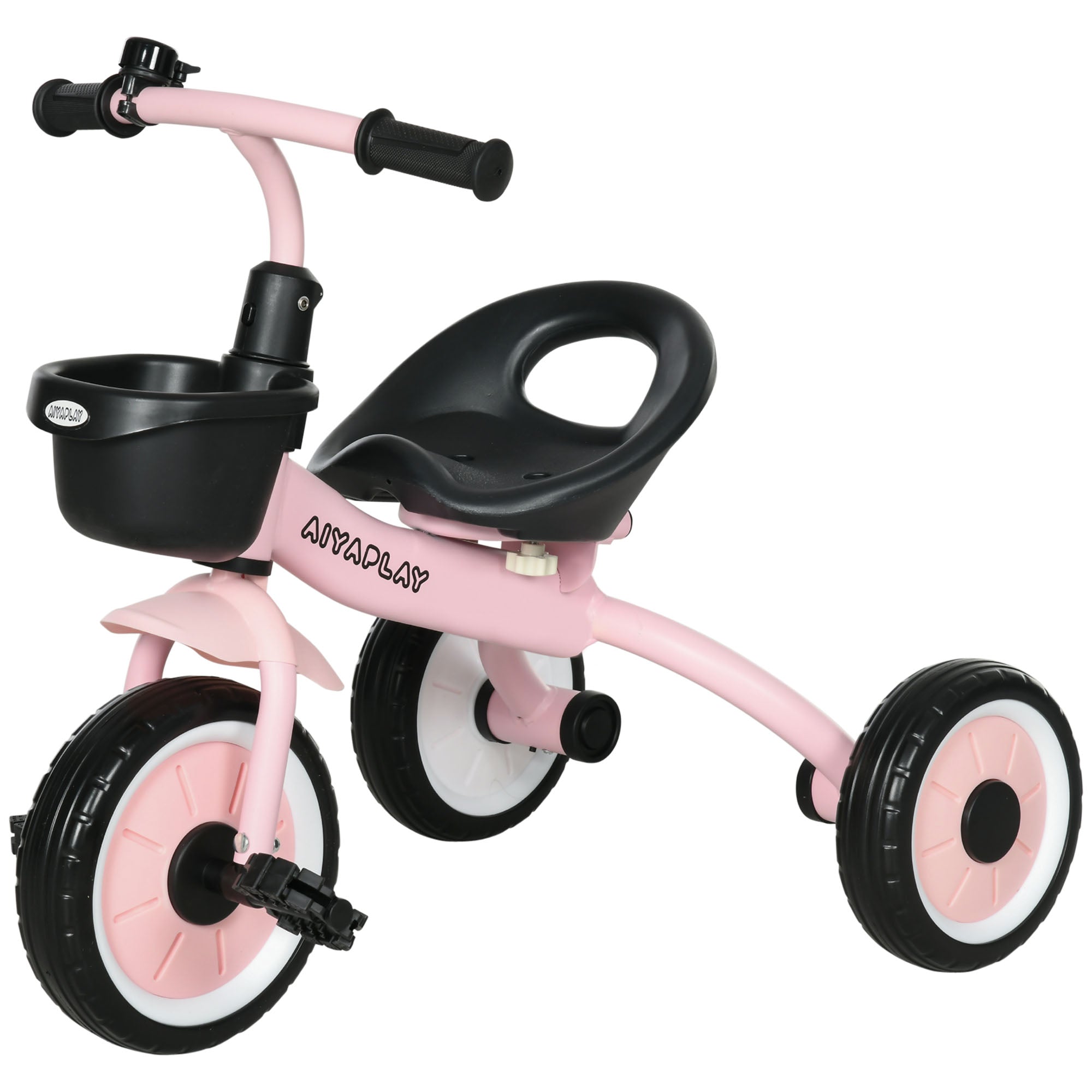 AIYAPLAY Dreirad für Kinder 2-5 Jahre, höhenverstellbarer Sitz, Klingel, Fahrradkorb, Metallrahmen, Rosa