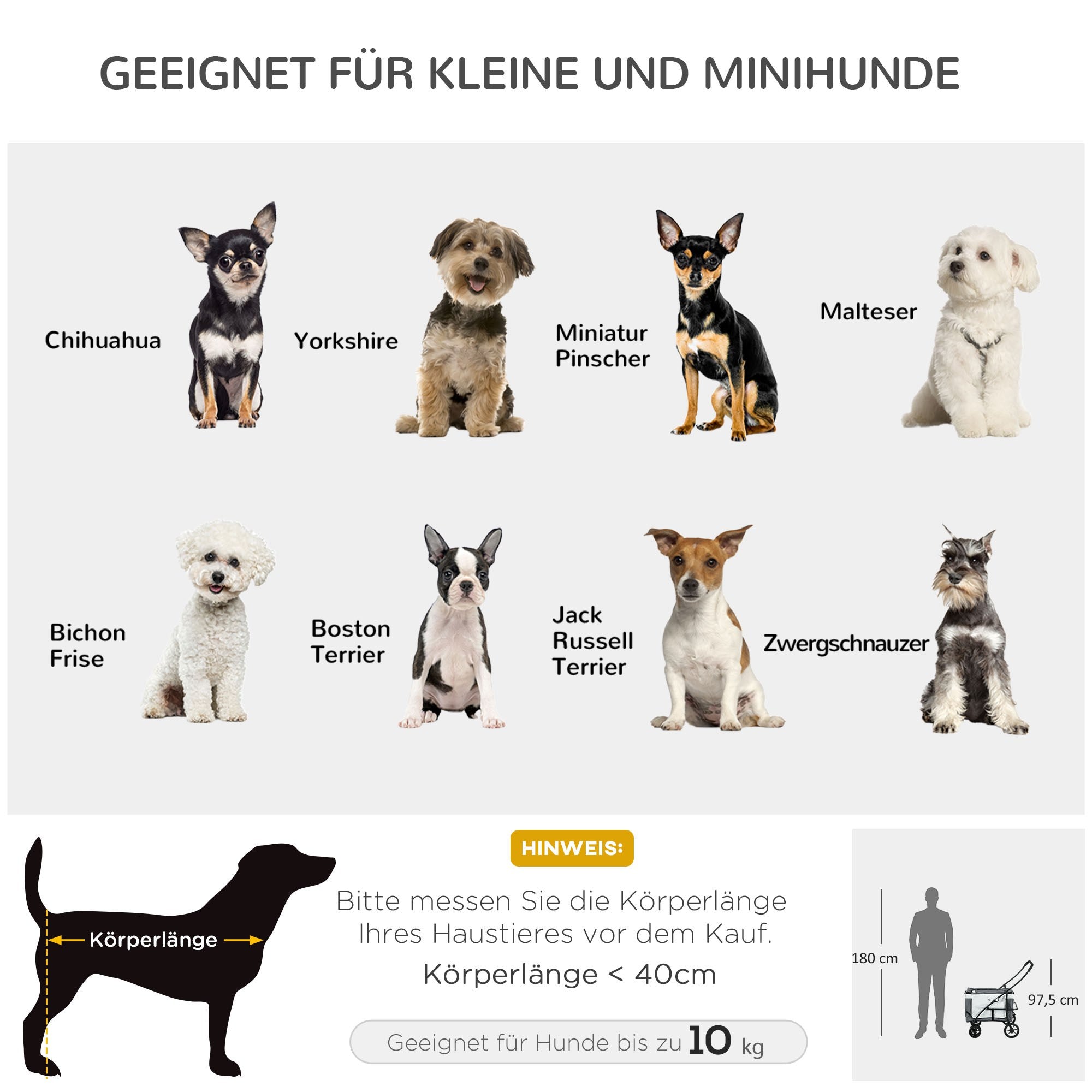 PawHut Hundbuggy Haustierbuggy bis 10kg klappbar abnehmbarer Korb 81 x 58 x 97,5 cm Schwarz + Grau + Weiß