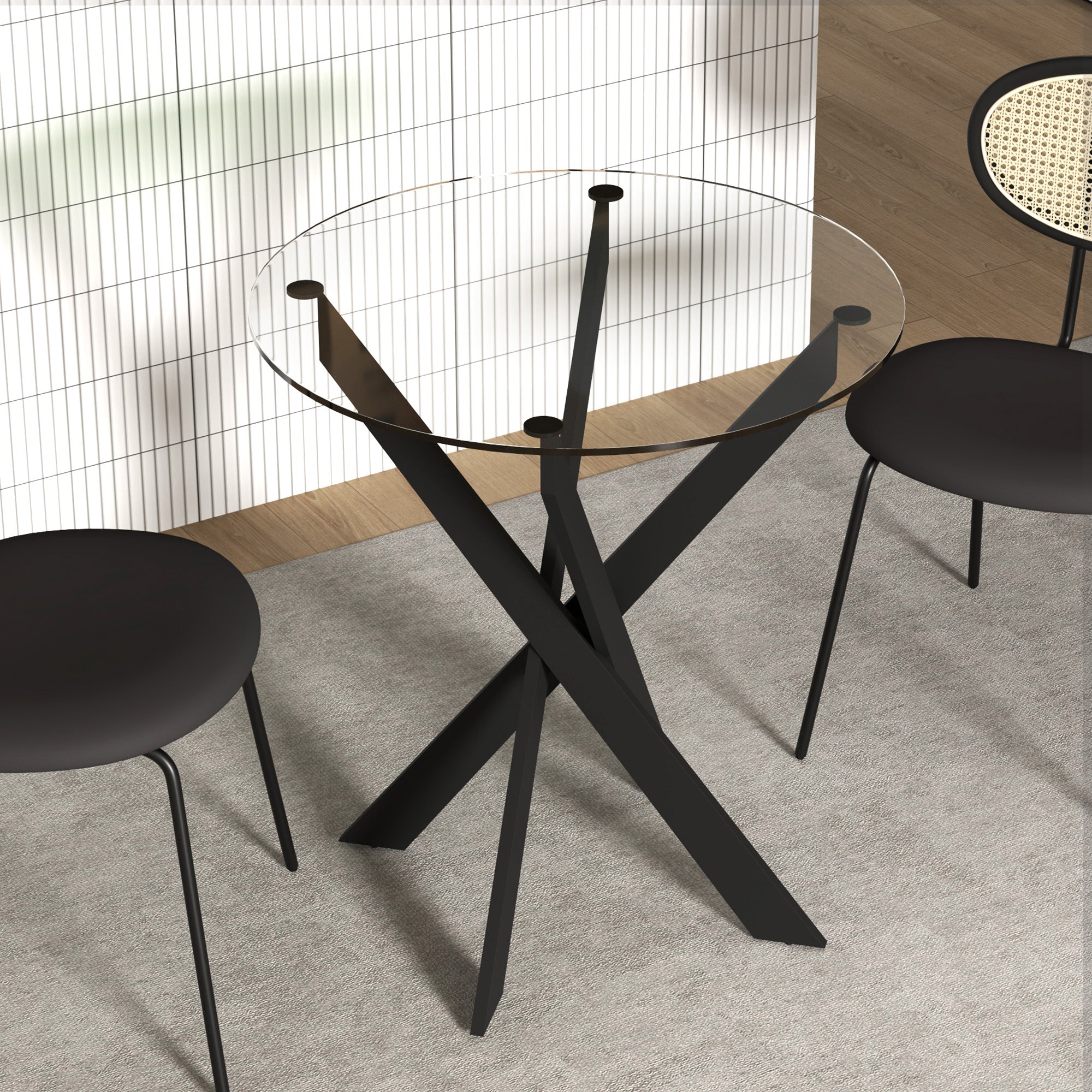 HOMCOM Moderner Glas-Esstisch, 70 cm Durchmesser, Küchentisch mit gehärteter Glasplatte und Metallbeinen, für 4 Personen