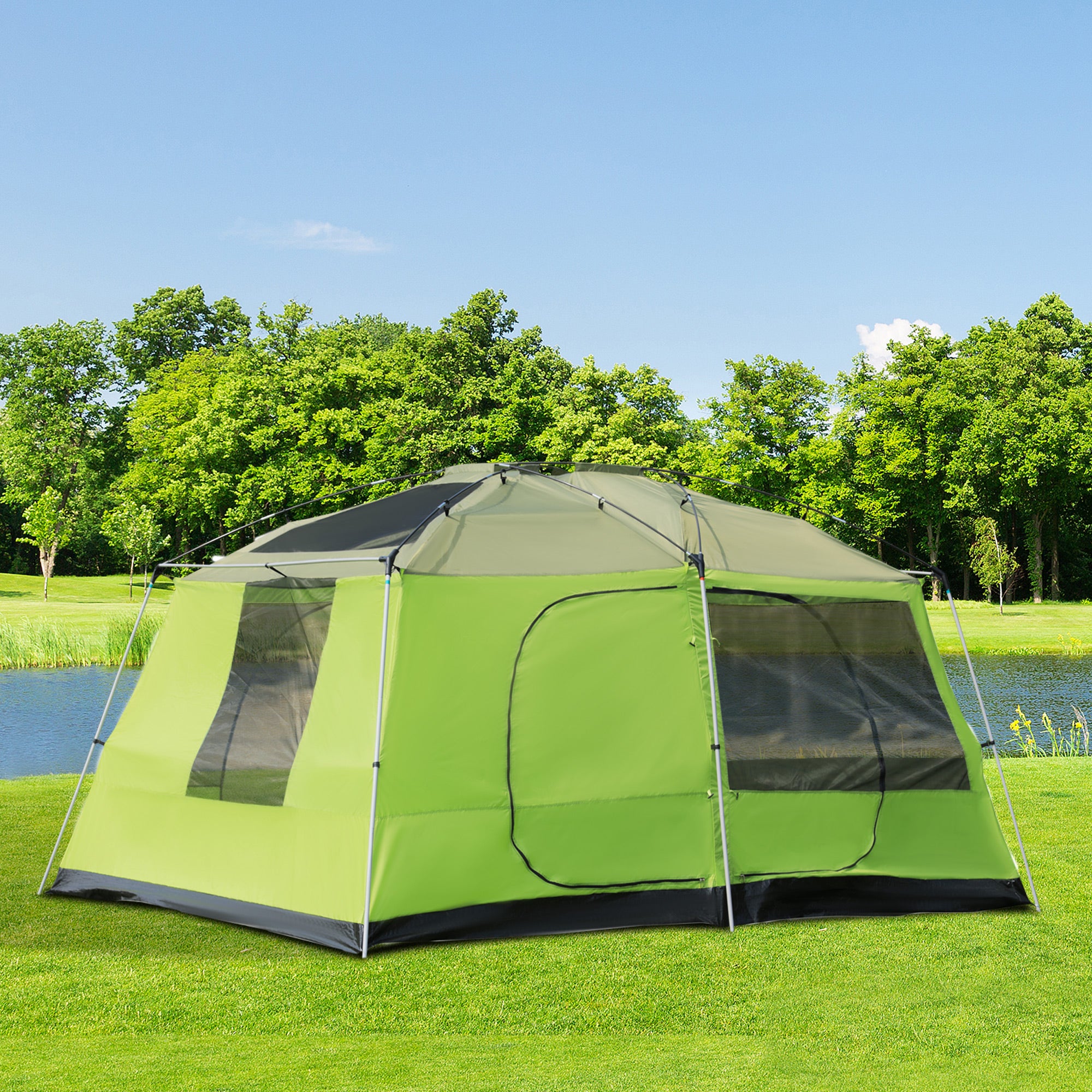 Outsunny Campingzelt Kuppelzelt Familienzelt 2 Schlafkabinen 4-8 Personen L405 x B305 x H225cm