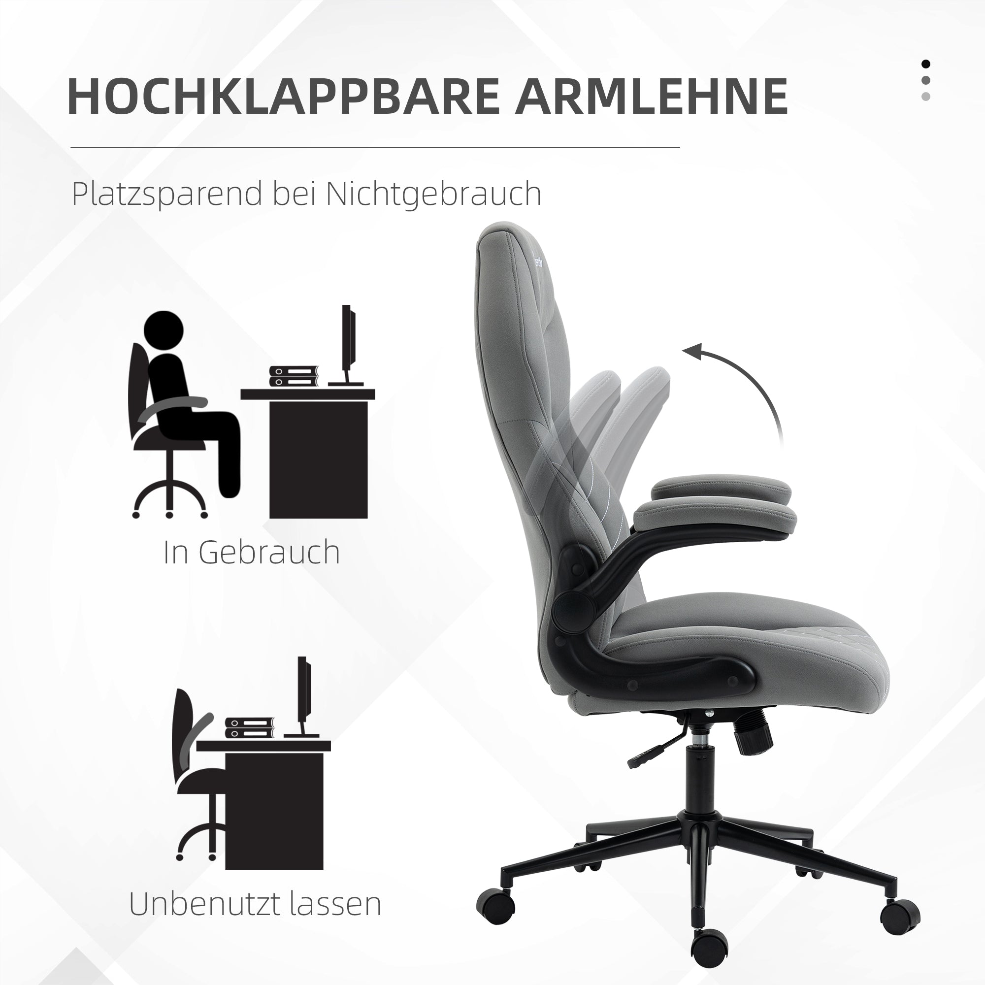 Vinsetto Bürostuhl mit Rückenlehne, höhenverstellbar, klappbare Armlehnen, Wippfunktion, Hellgrau