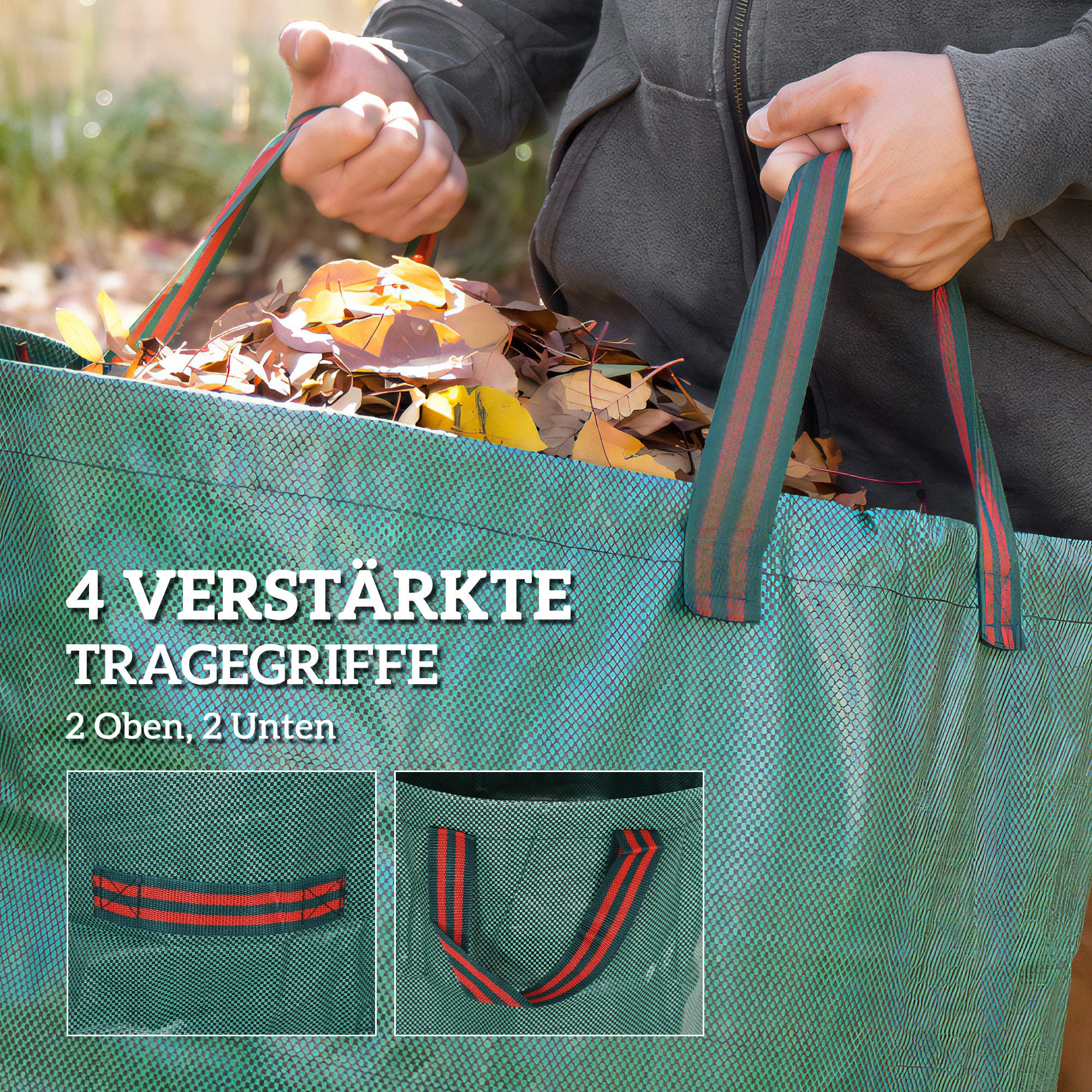 Outsunny Gartensack 3x272L wasserdicht Gartenabfallsack mit Griffe, stabil Laubsack UV Schutz Grün
