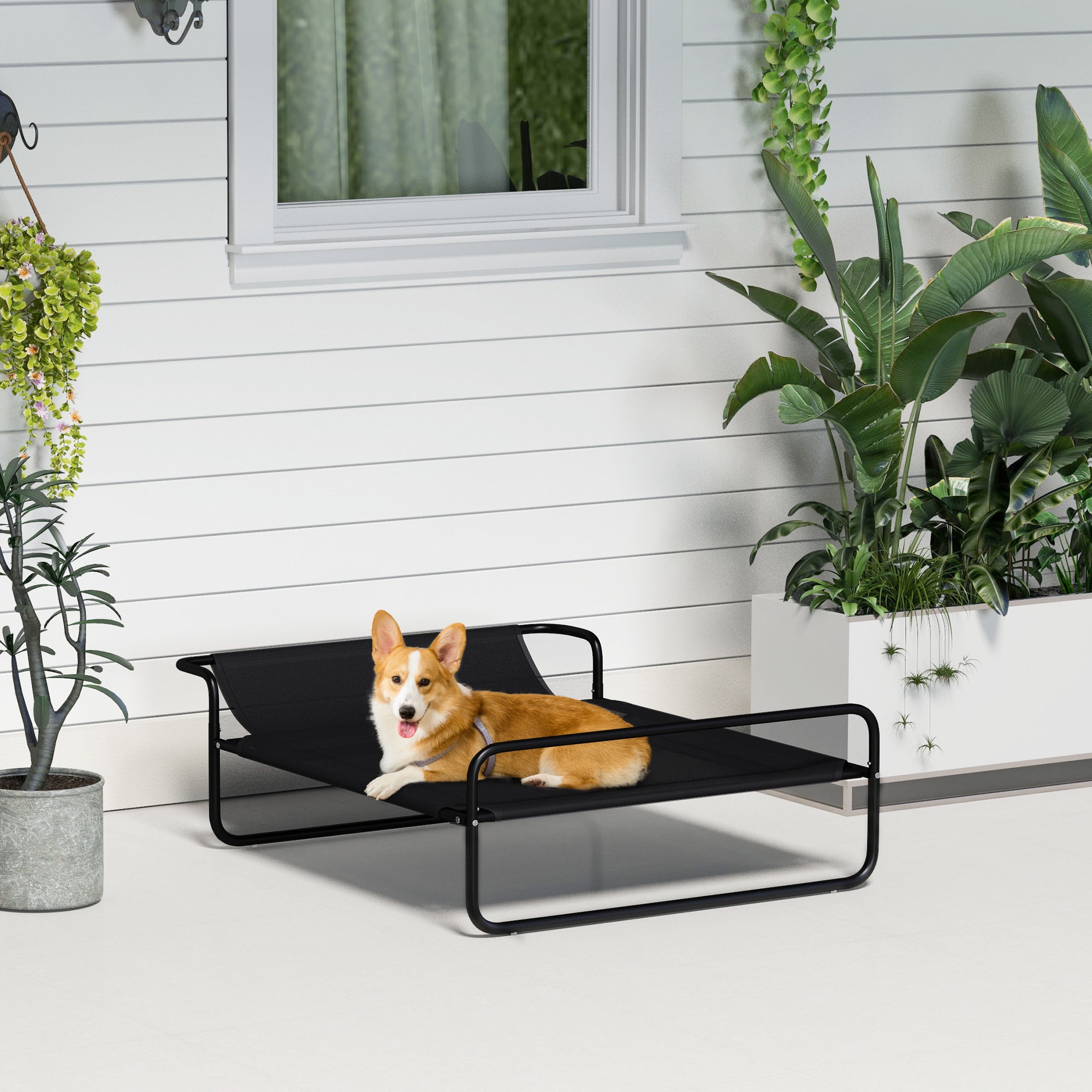 PawHut Hundebett, erhöhte Bauweise, Mesh-Bezug, Stahlrahmen, 29 x 91 x 69 cm, Schwarz
