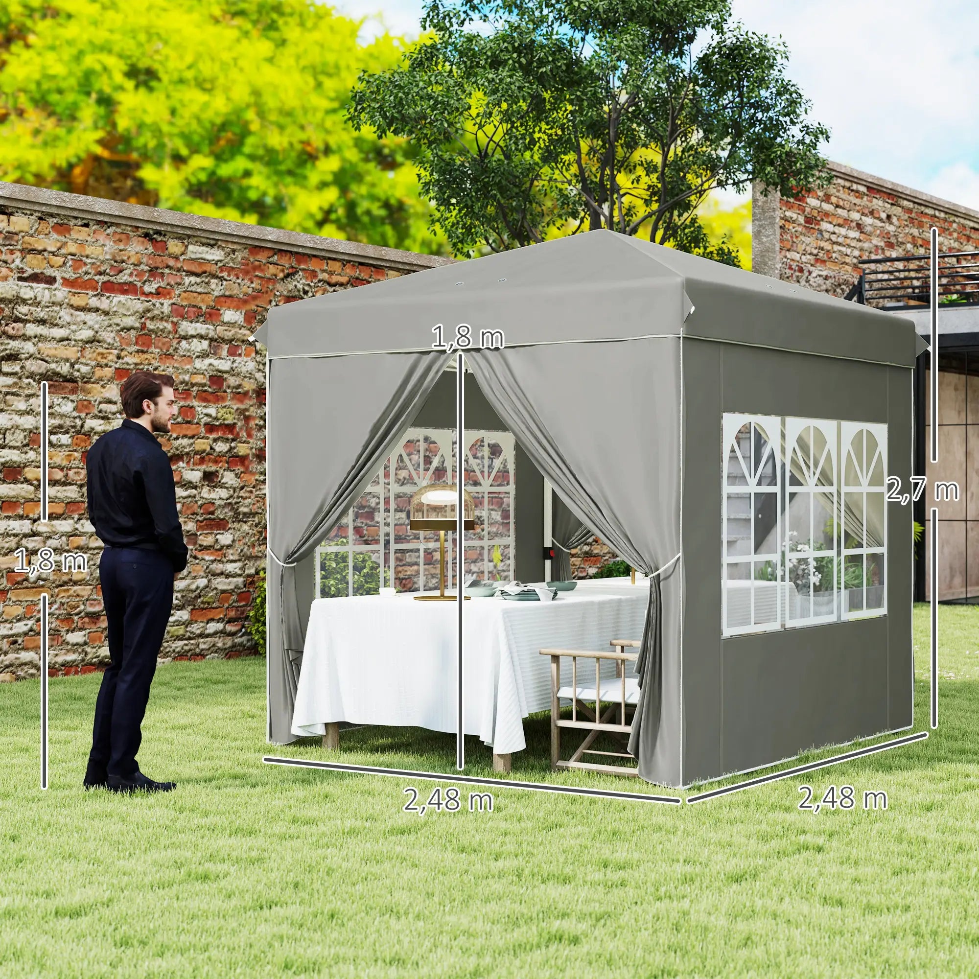 Outsunny Faltpavillon 2,5×2,5?m mit UV-Schutz & Seitenteilen