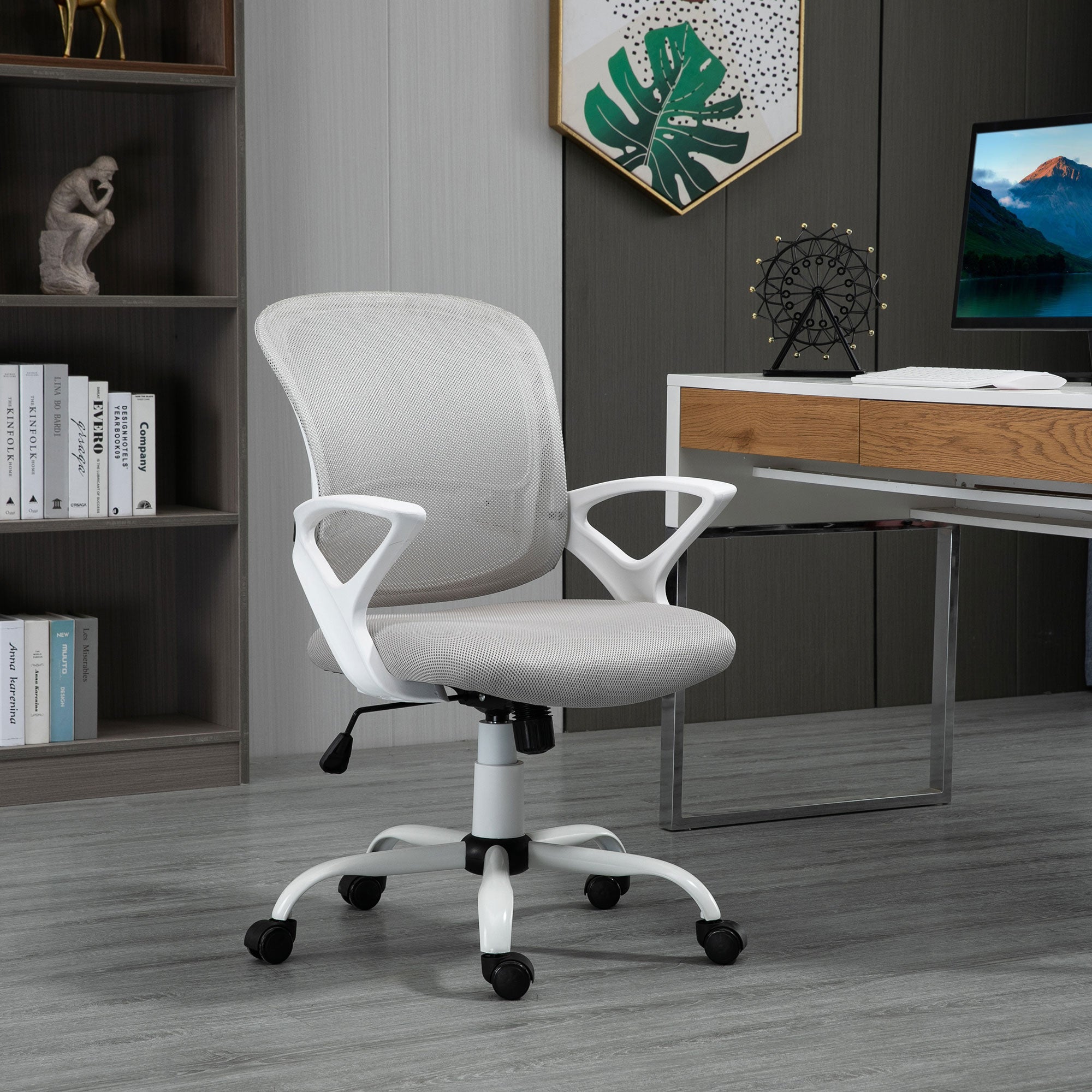 Vinsetto Bürostuhl, Schreibtischstuhl mit Rollen, ergonomisch, höhenverstellbar, Grau