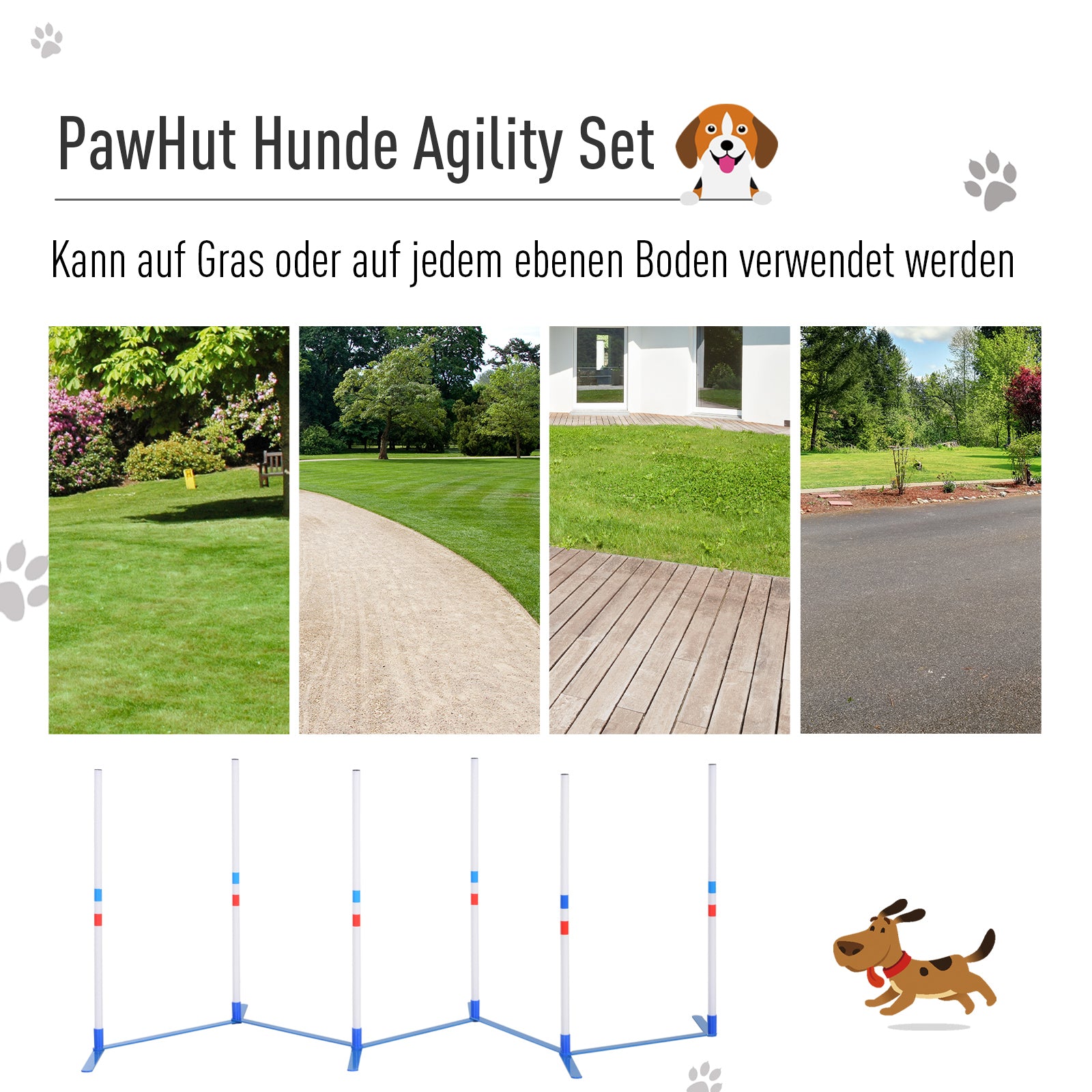 PawHut Agility Set Hunde 6-teiliges Agility-Ausrüstung für Hundetraining klappbar Steckhürdenset mit 6 Slalomstangen Tragetasche Trainingszubehör Koordinationstraining Agilityset für Spiele Training