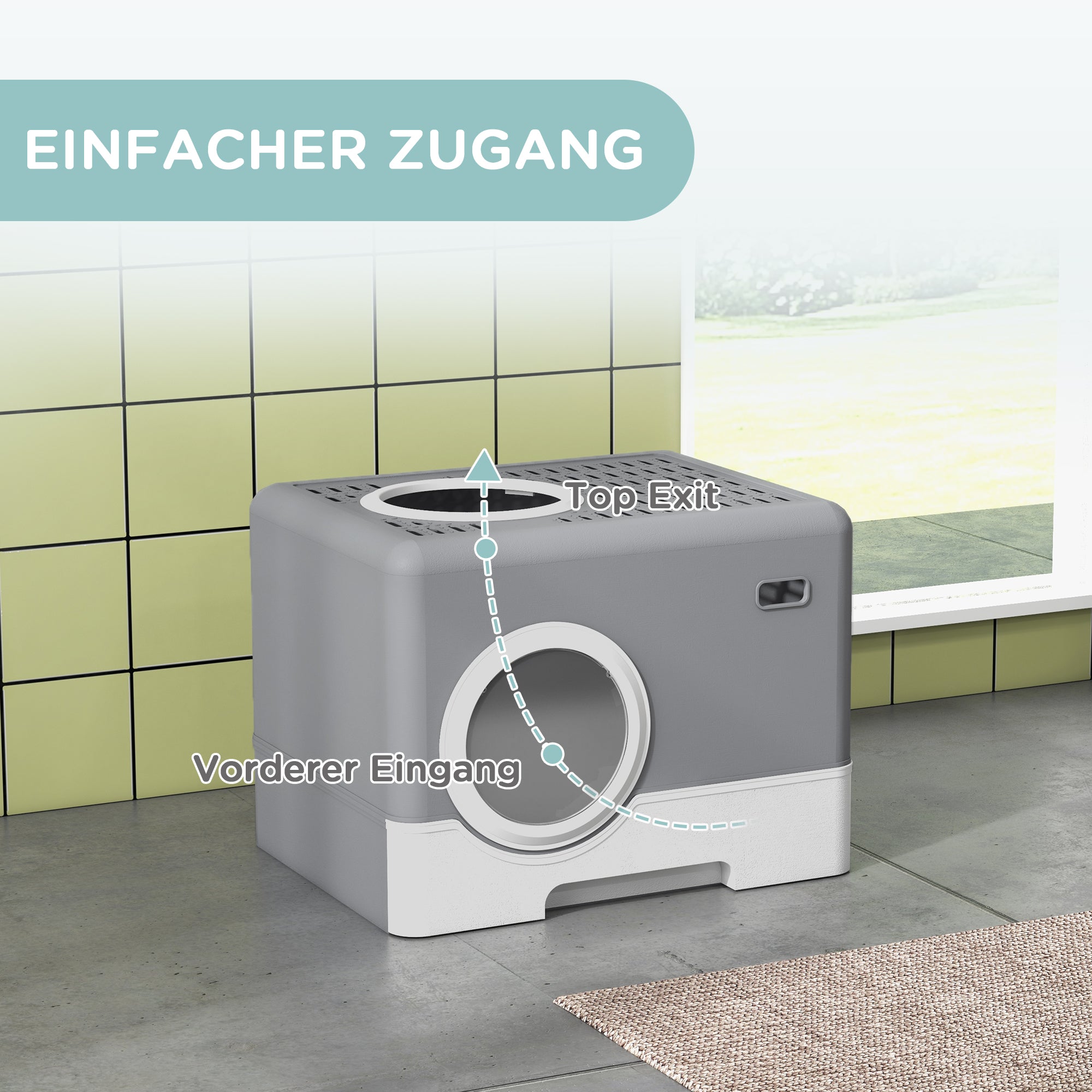 PawHut Katzentoilette Katzenklo, 2 Ausgänge, herausnehmbare Bodenwanne, 52 x 41 x 38, 5 cm, Grau