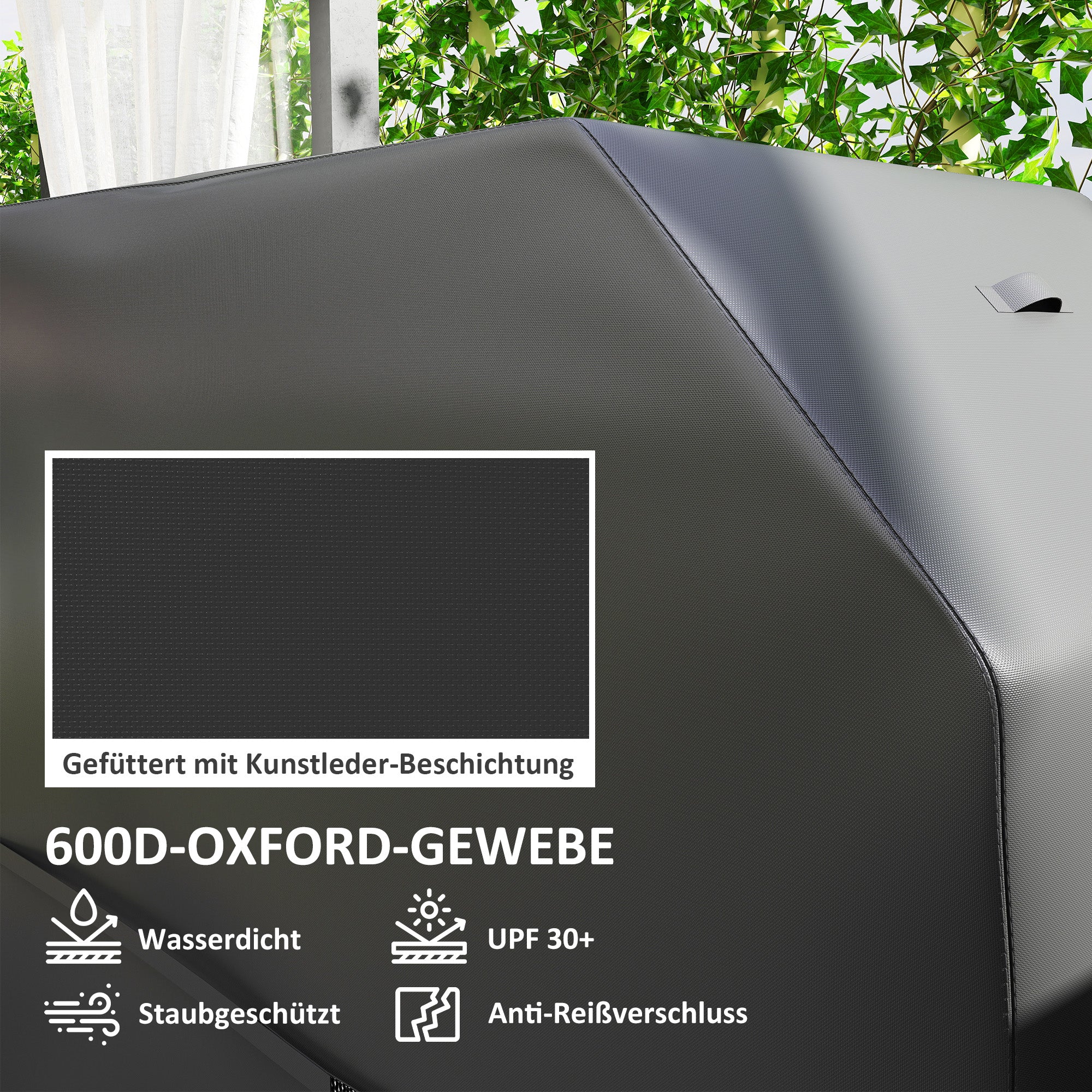 Outsunny Grillabdeckung BBQ Abdeckung Abdeckhaube mit Klettverschlüssen Schwarz, 147 x 61 x 122cm