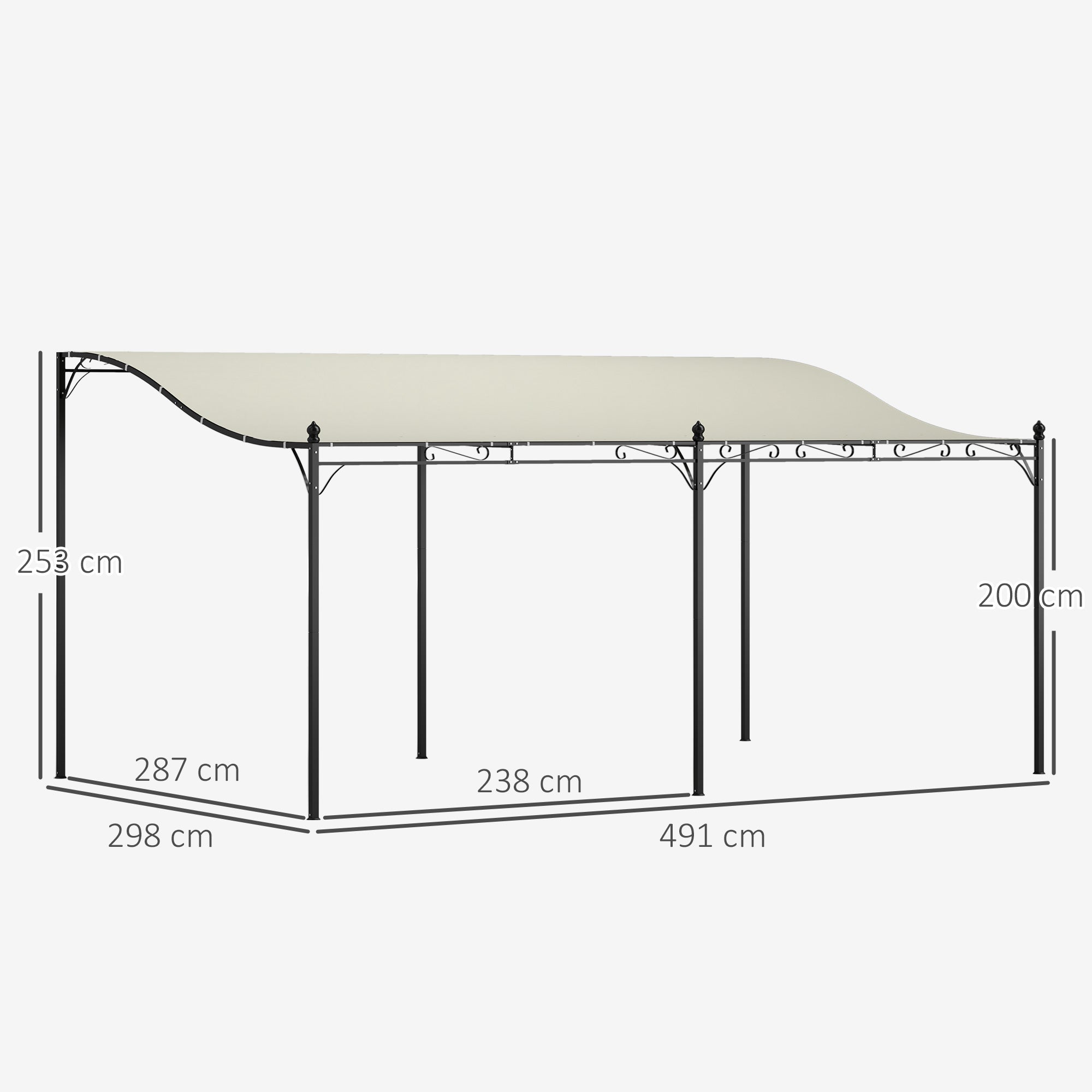 Outsunny 3 x 5 m Pergola, Flexibles Gartendach mit wasserfester Plane und Metallrahmen, Schattenspender, Cremeweiß
