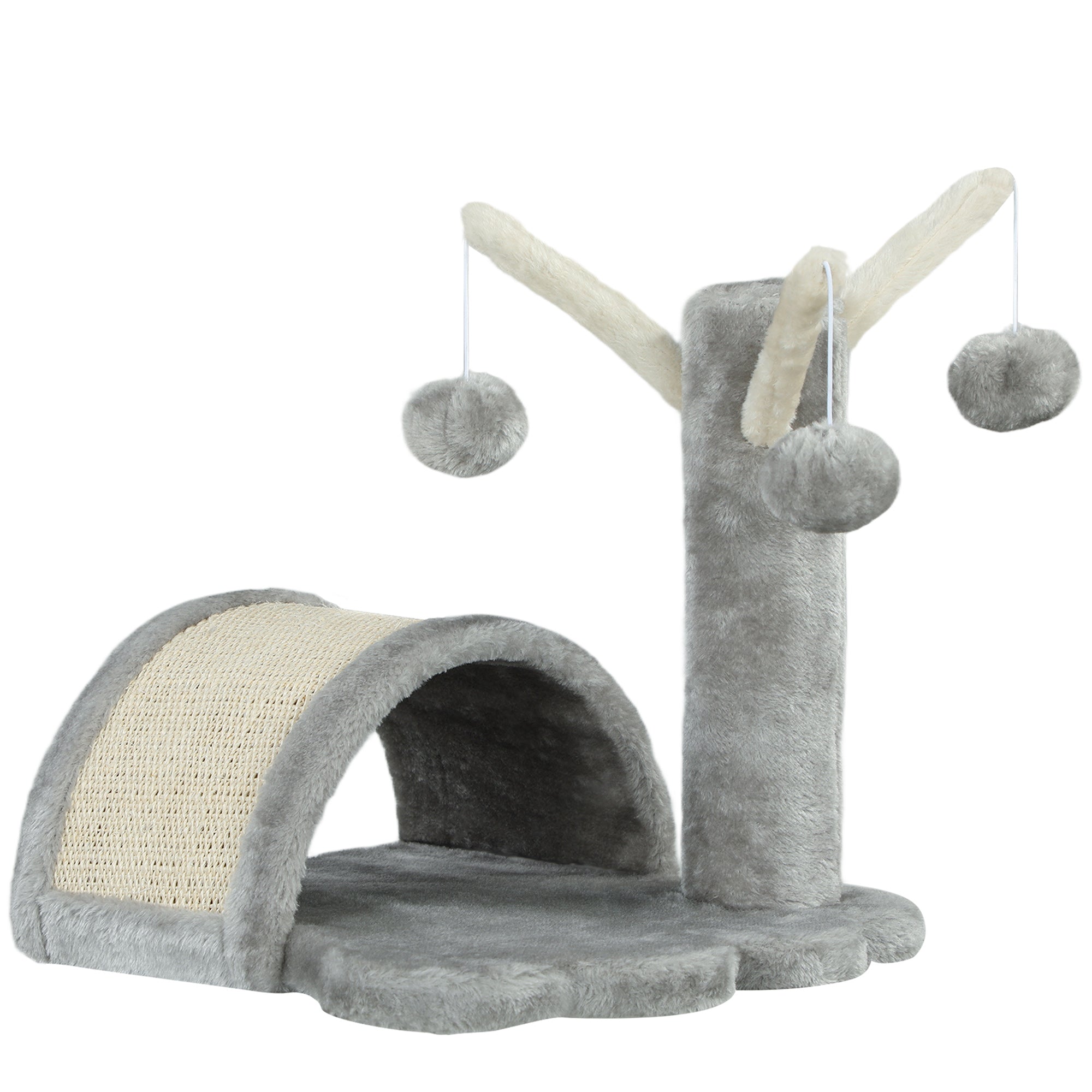 PawHut Kratzbaum 40 cm Kleiner Katzenturm mit Höhle, 2 Spielball, Kratzmatte, Katzenkratzbaum, Kletterbaum, für kleine & große Katzen, Hellgrau