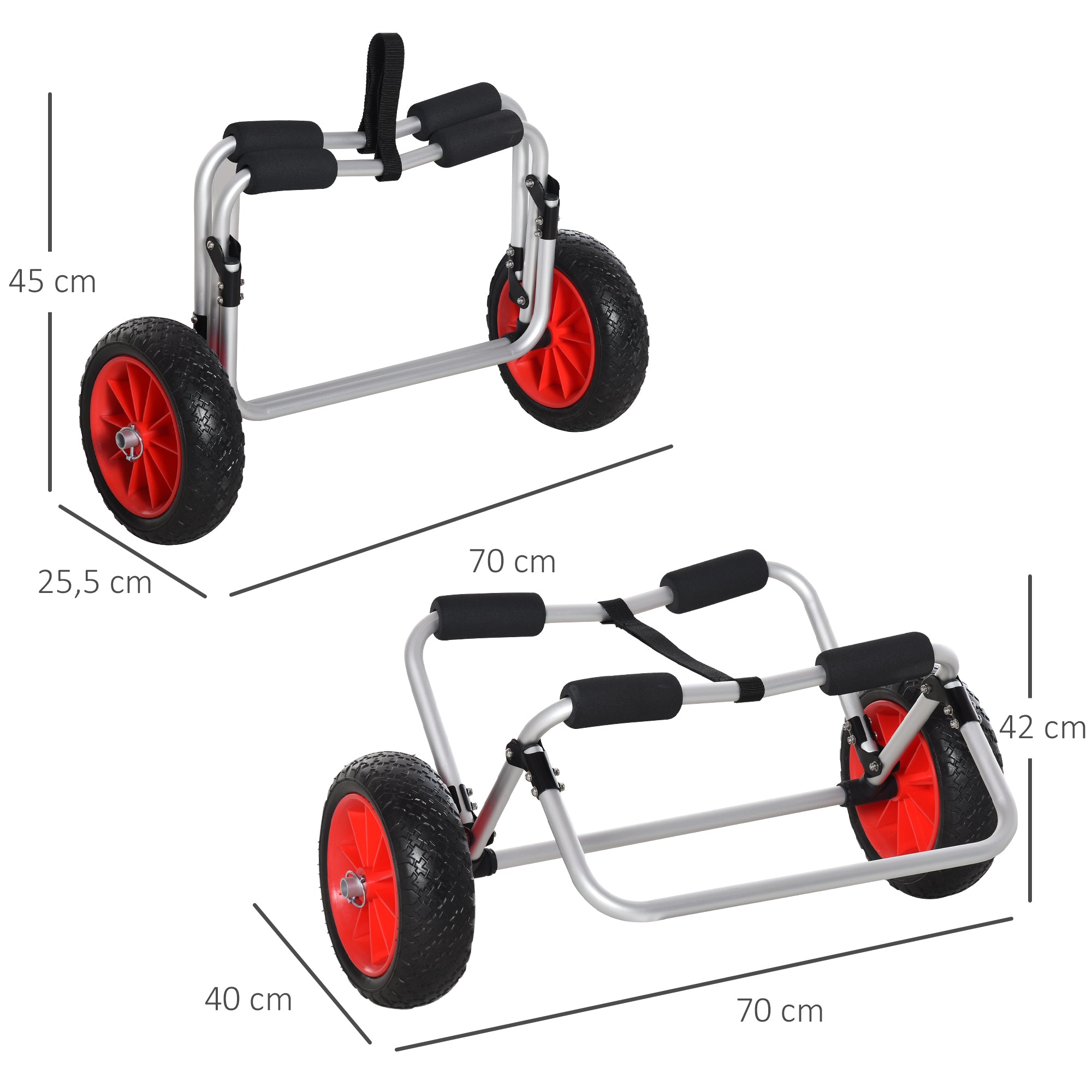 HOMCOM Kanuwagen klappbar bis 90 kg Alu Transportwagen Kajakwagen Bootswagen mit Gurt Räder gepolstert Surfwagen Kanuwagen Bootstrailer Trolley für Surfbrett Board Schlauchboot