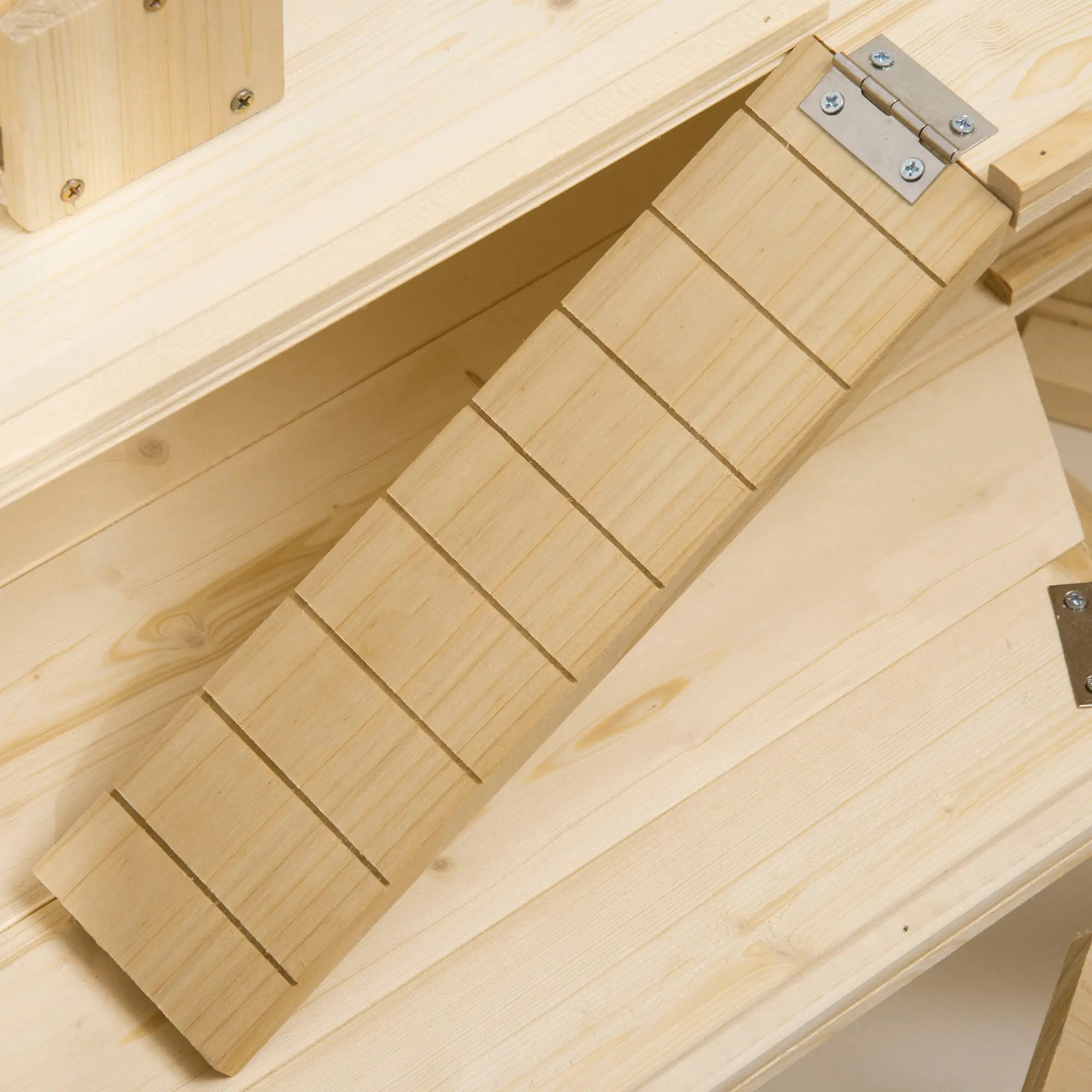 PawHut Kleintierkäfig, Nagerkäfig, Nagerheim mit 1 Rampe, 1 Wippe, herausnehmbare Bodenwanne, Tannenholz, Natur