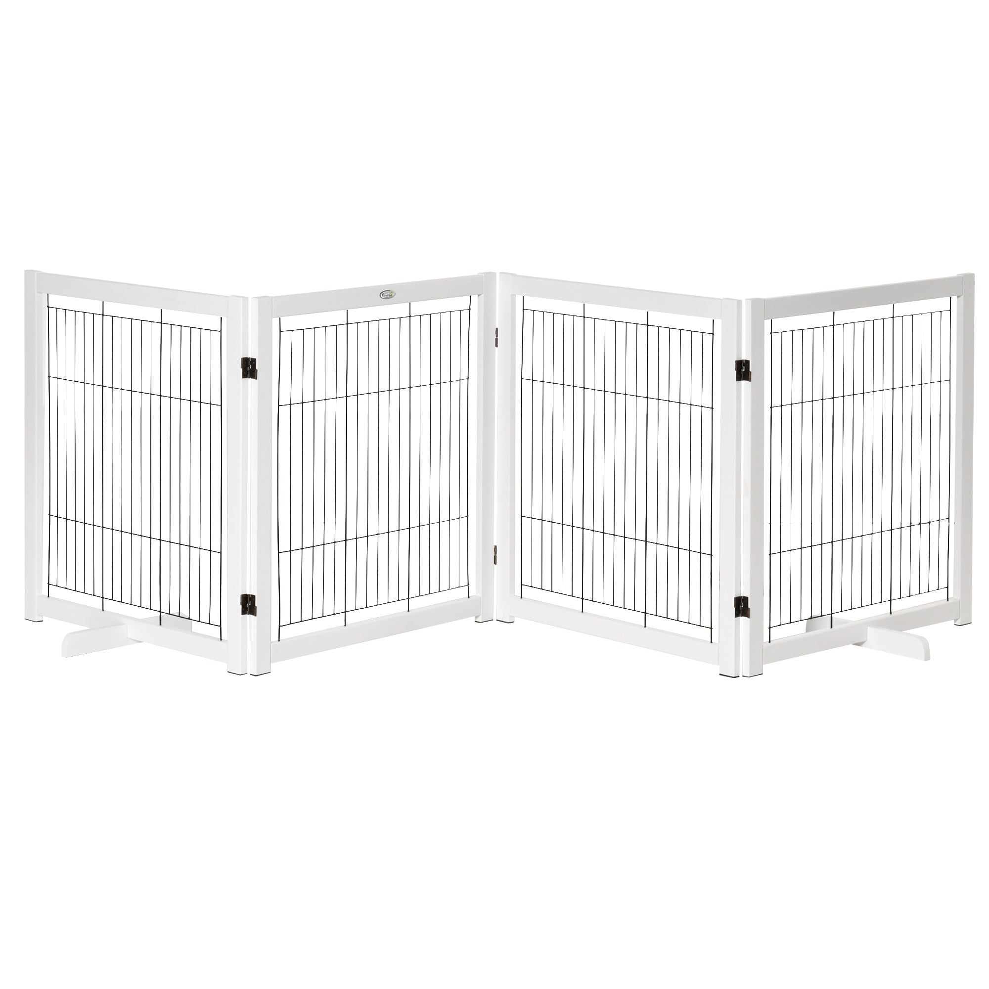 PawHut Türschutzgitter Holz Absperrgitter für Hunde Schutzgitter Hundegitter Sicherheitstür Bidirektionales Falten Stahl Weiß 305 x 35,5 x 82 cm