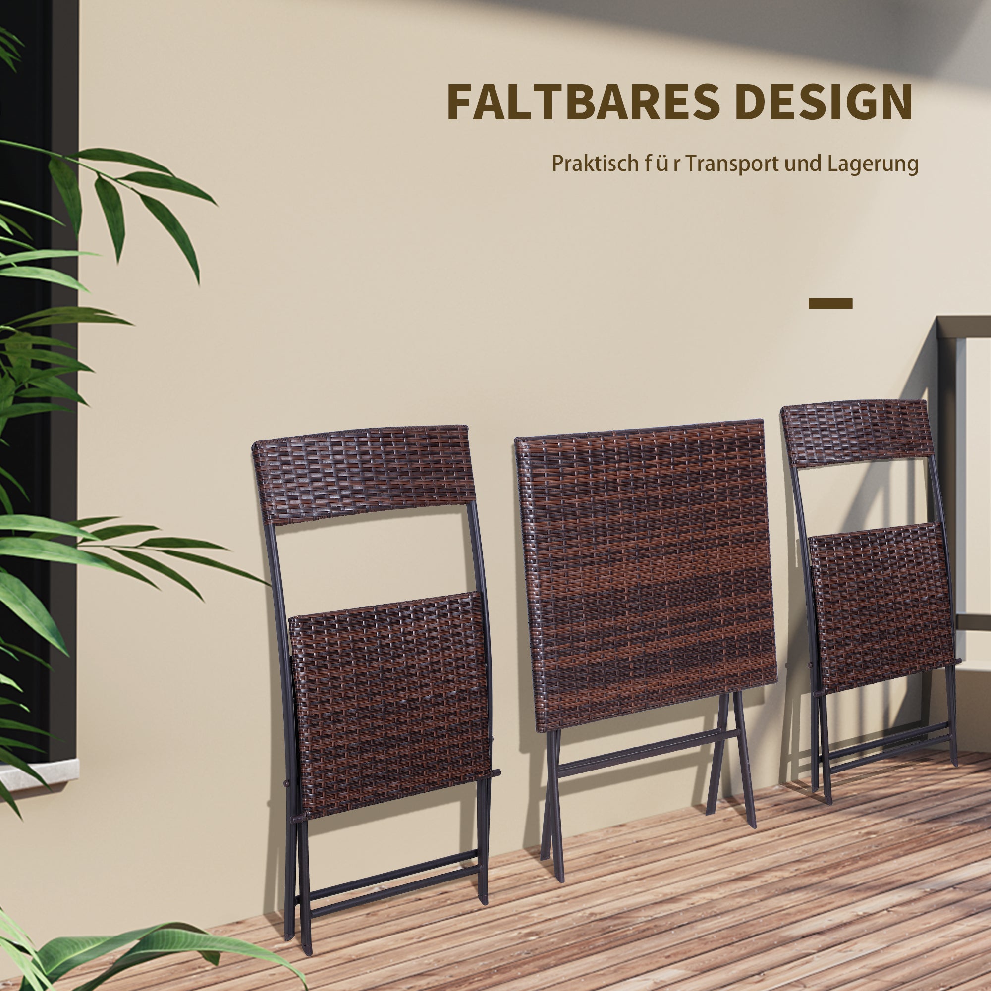 Outsunny Polyrattan Bistroset für 2 Personen Sitzgruppe Rattan Gartenmöbel Set Garnitur Braun