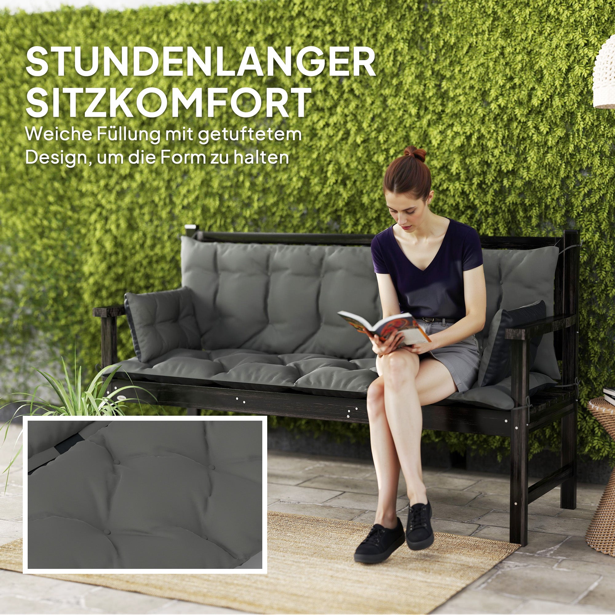Outsunny Outdoor-Kissen-Set für Bank oder Hollywoodschaukel, zweifarbig, Polyester, Schaumstoff, 180 x 110 x 8 cm, Dunkelgrau