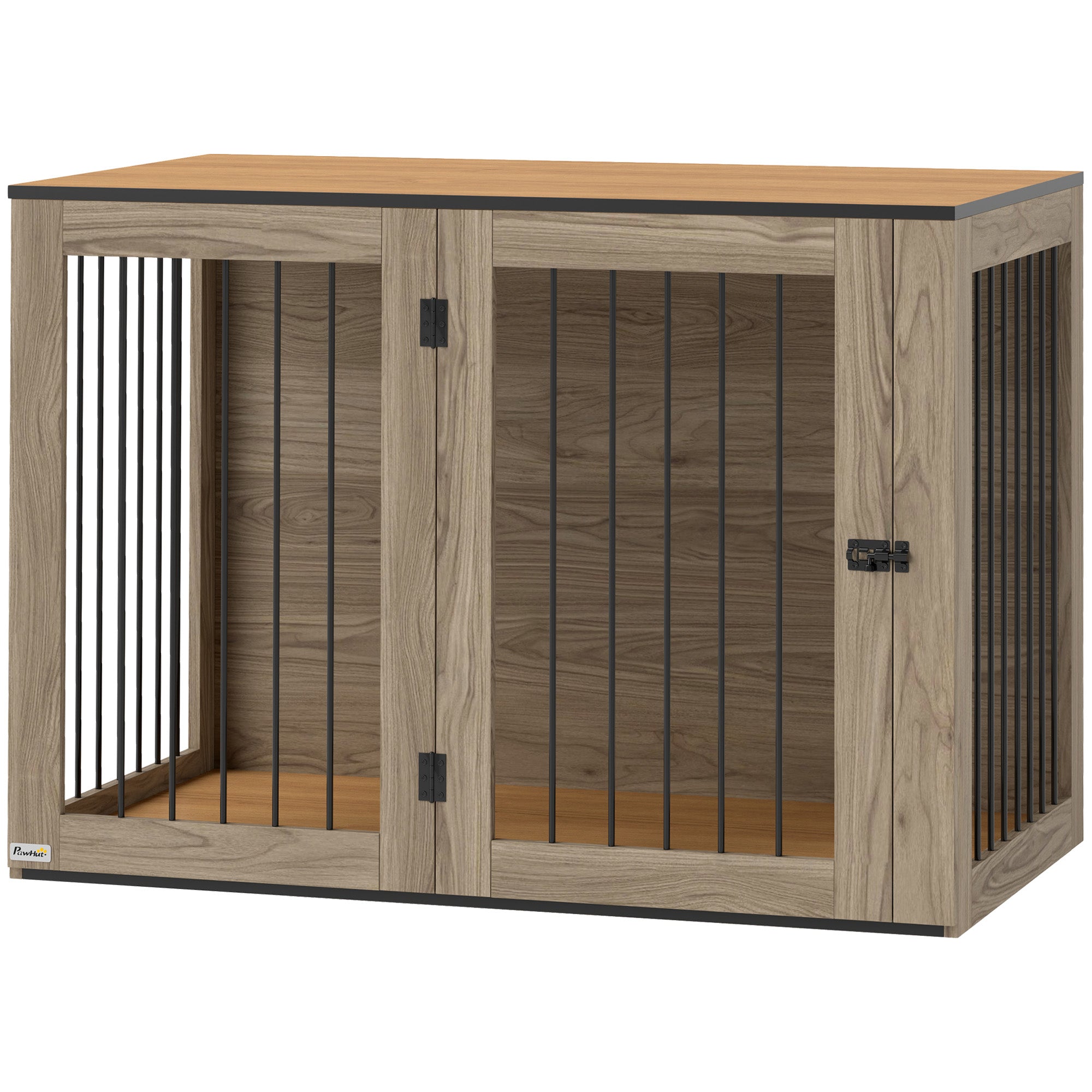 PawHut Hundebox, Haustierbox für große Hunde, Hundehütte, Indoor, 106 x 60 x 76 cm, Eiche