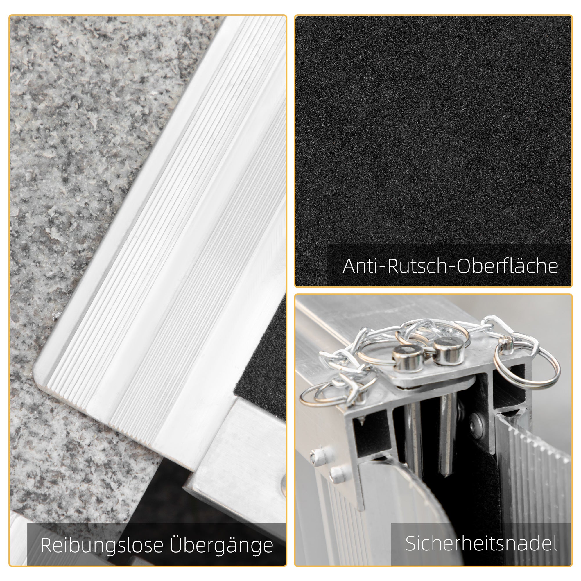 HOMCOM Rollstuhlrampe Auffahrrampe Rollstühle Rollatoren Faltbar Aluminium, 270 kg Belastbar, Schwarz, 91 x 72 x 5 cm