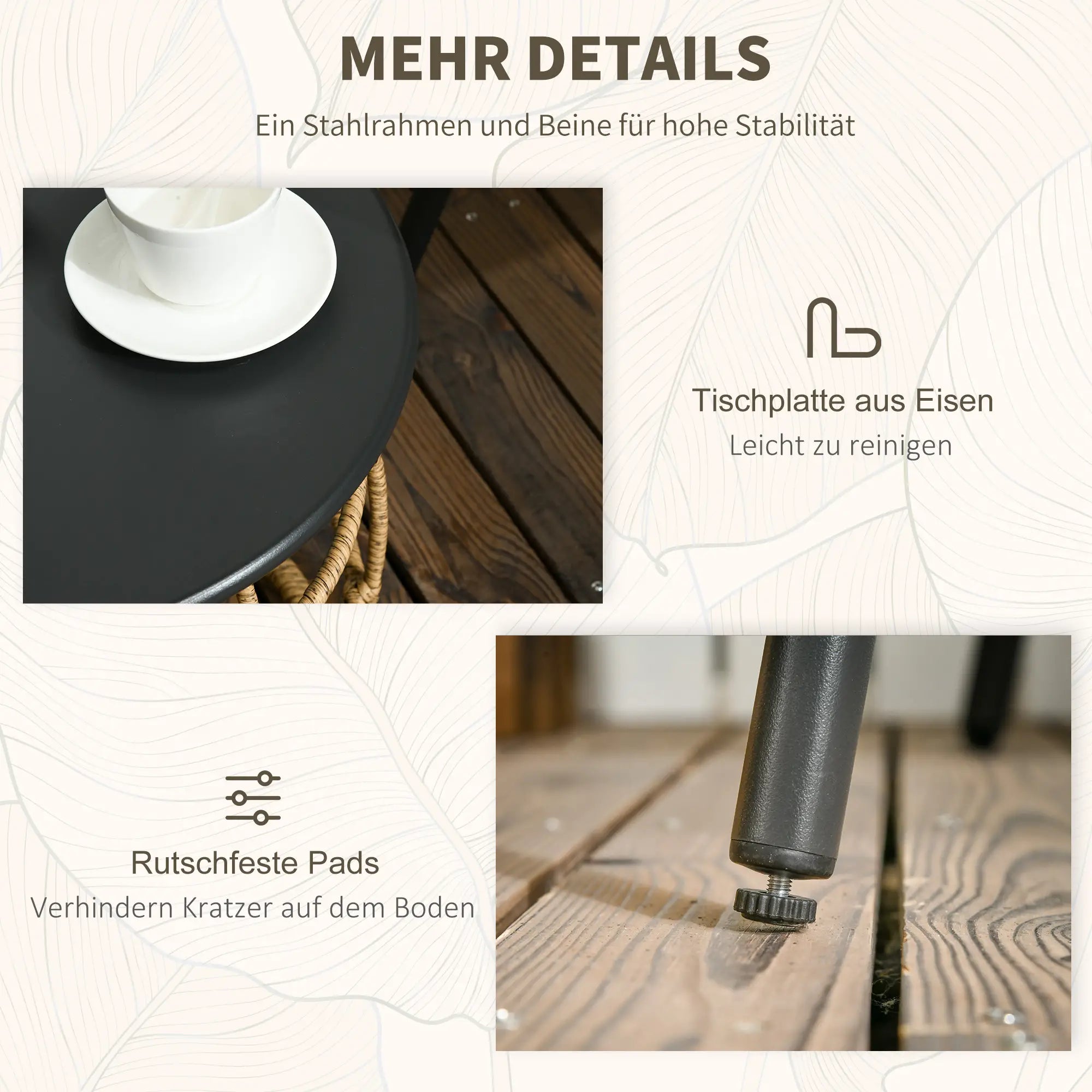 Outsunny 3-teiliges Bistro-Set, wetterbeständig, 1 Beistelltisch, 2 Stühle, 62 cm x 65 cm x 78 cm, Sand+Dunkelgrau