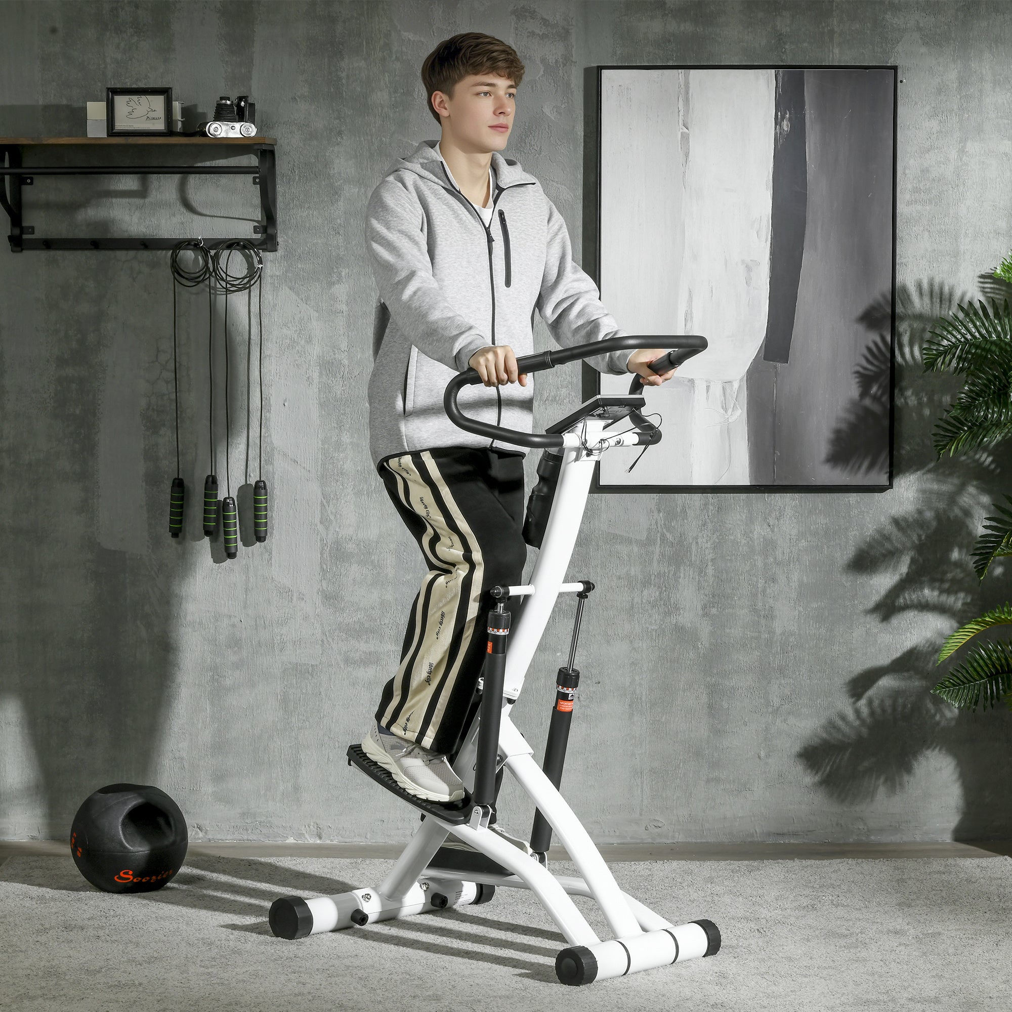 SPORTNOW STEPPER mit 12 Widerstandsstufen, LCD-Anzeige, 2 Rollen, 80 cm x 61 cm x 134 cm, Weiß + Schwarz