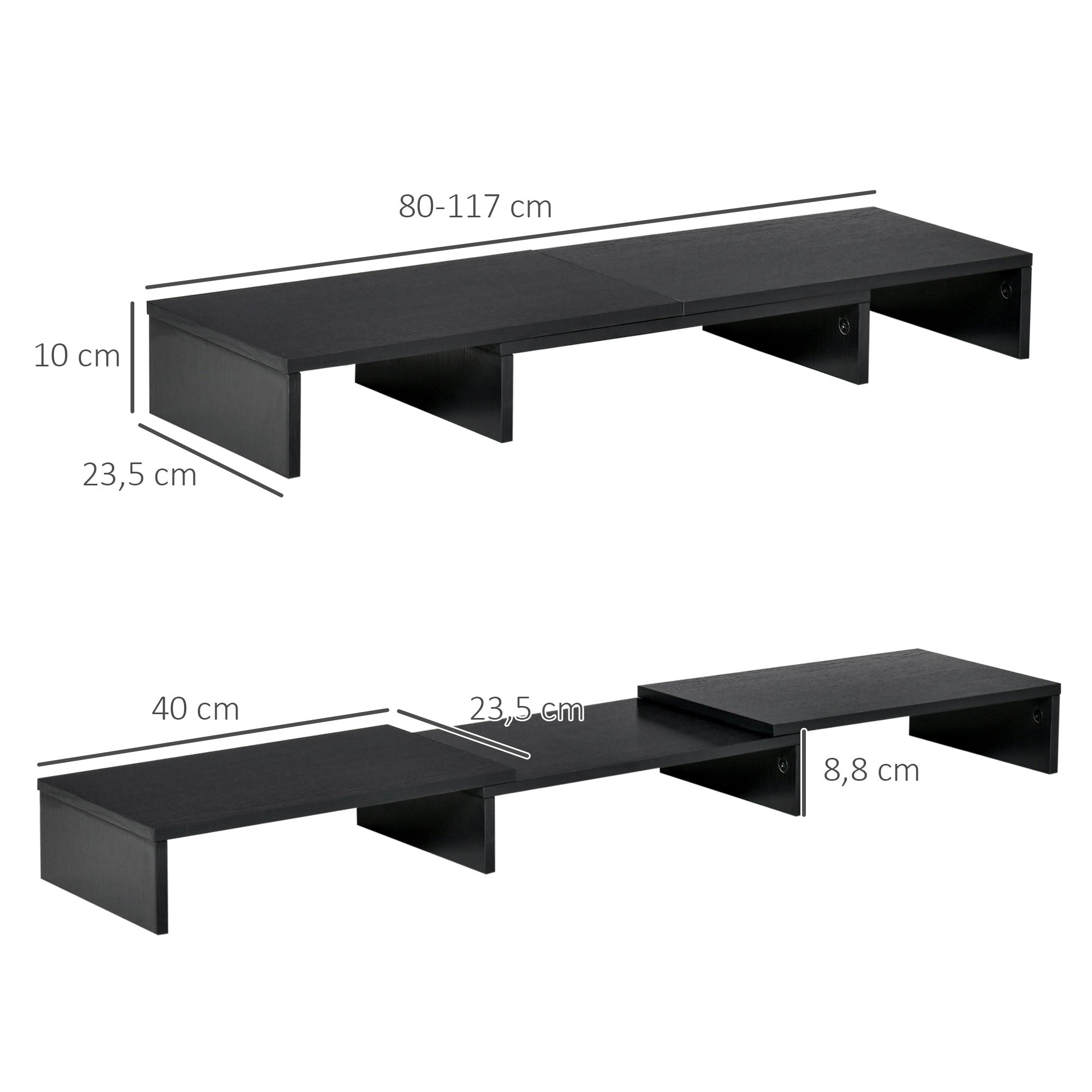 Vinsetto Monitorständer Monitor Stand Dual Bildschirmerhöhung Verstellbare Länge und Schwenkwinkel Bildschirmständer für PC Notebook Laptop Drucker 80-117 x 23,5 x 10 cm Schwarz