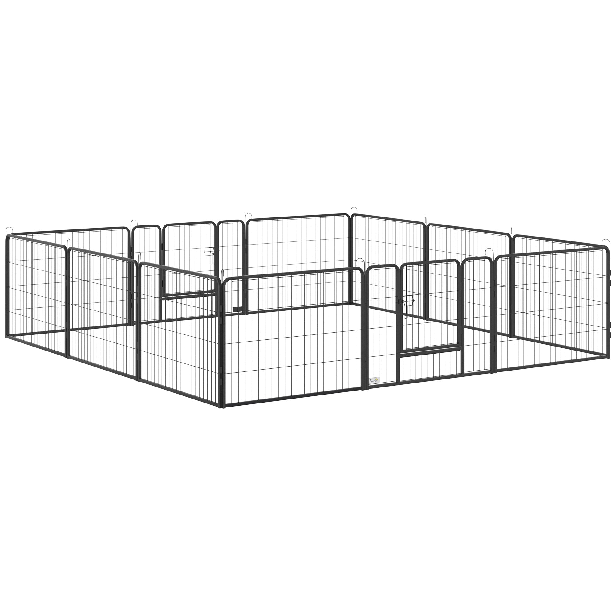 PawHut Haustiergehege, Welpenauslauf, Welpengitter, 12 Paneele, Outdoor u. Indoor, Schwarz