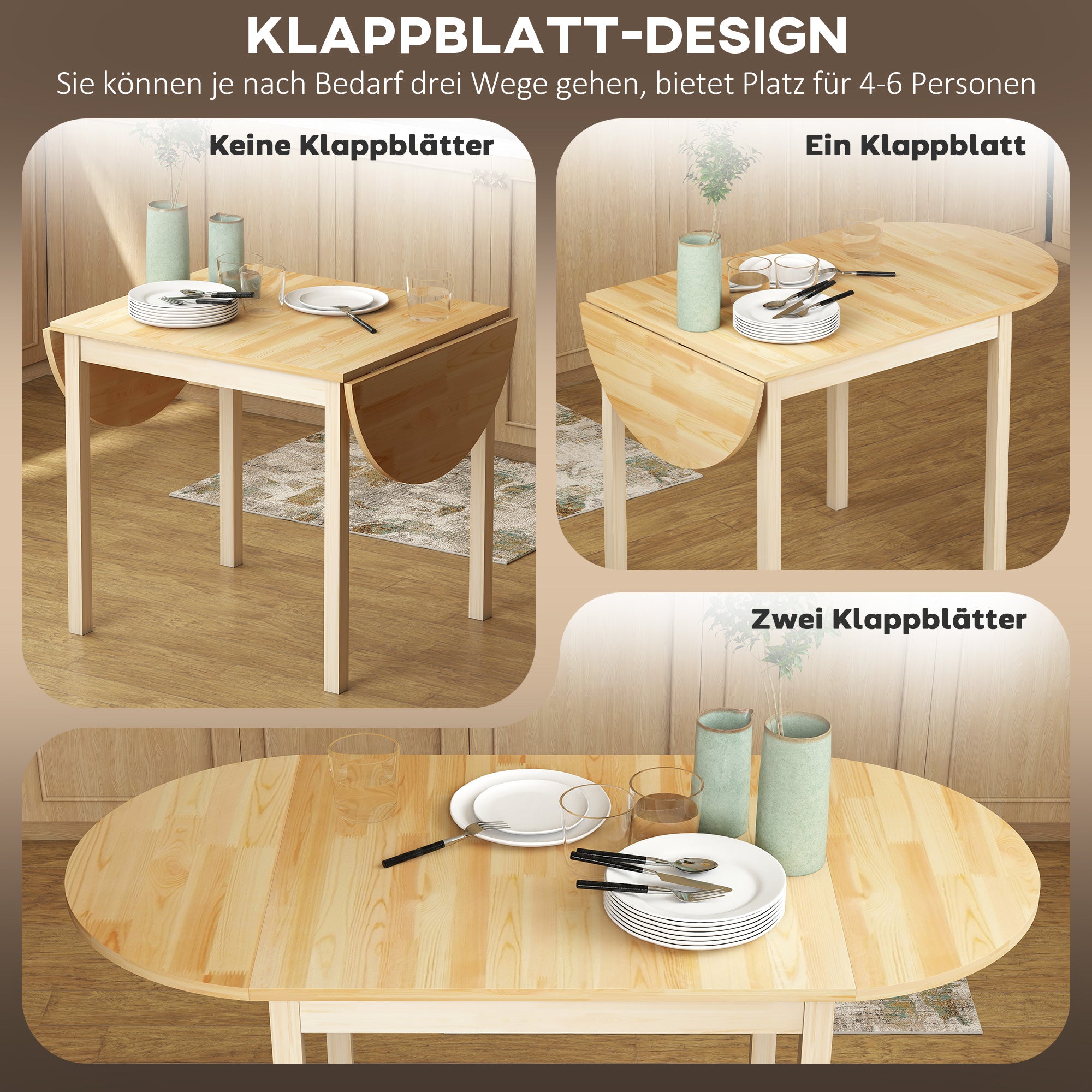 HOMCOM Esstisch aus Holz Klappbar Küchentisch für 6 Personen mit Drop-Leaf-Design 140 x 70 x 75 cm Naturholz