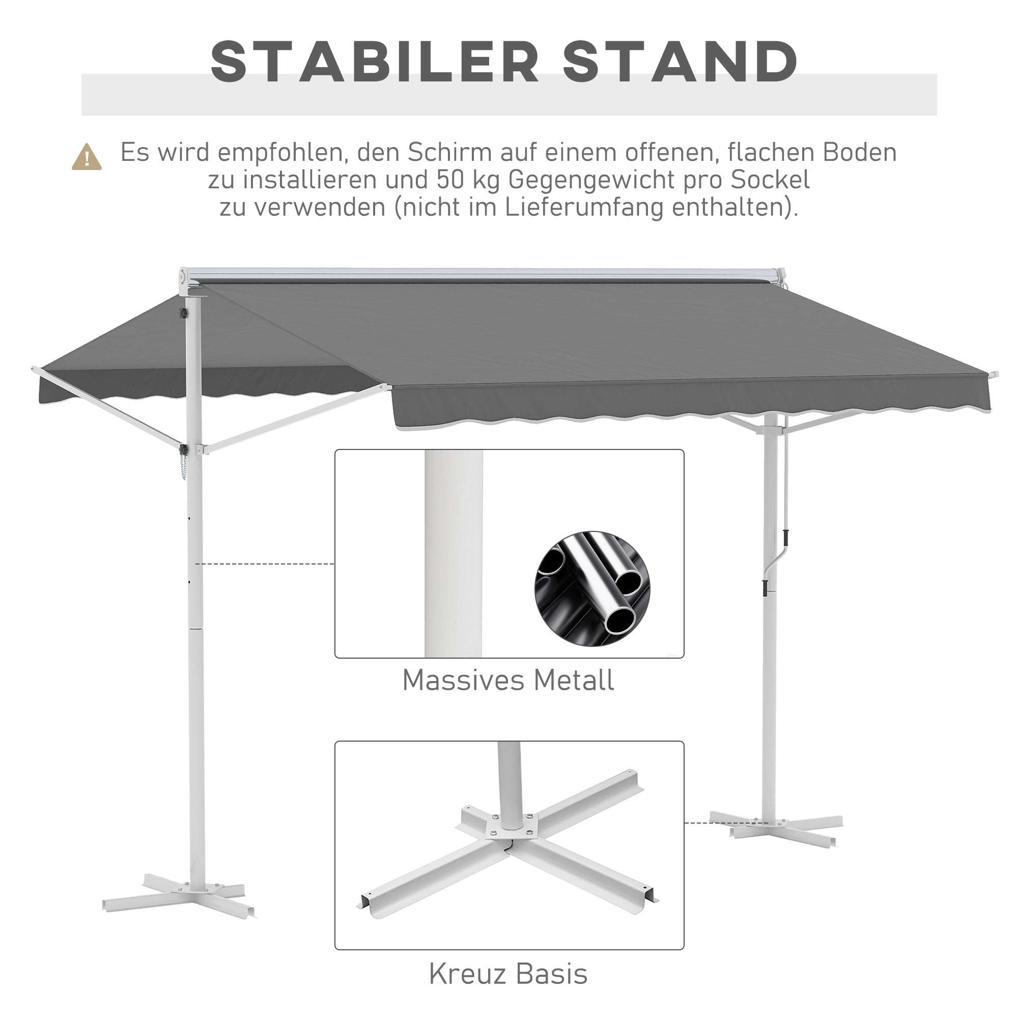 Outsunny Standmarkise Gartenmarkise Markise mit Faltarm Kurbel Terrasse Grau 3x3m