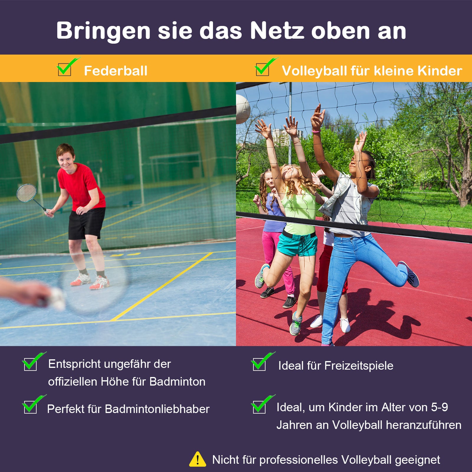 HOMCOM Badmintonnetz 94/158cm faltbares Volleyballnetz mit Transporttasche 2-Fach-Höhenverstellbar Tennisnetz Badminton Netz tragbares Set für Tennis Federballnetz für Garten Park Outdoor