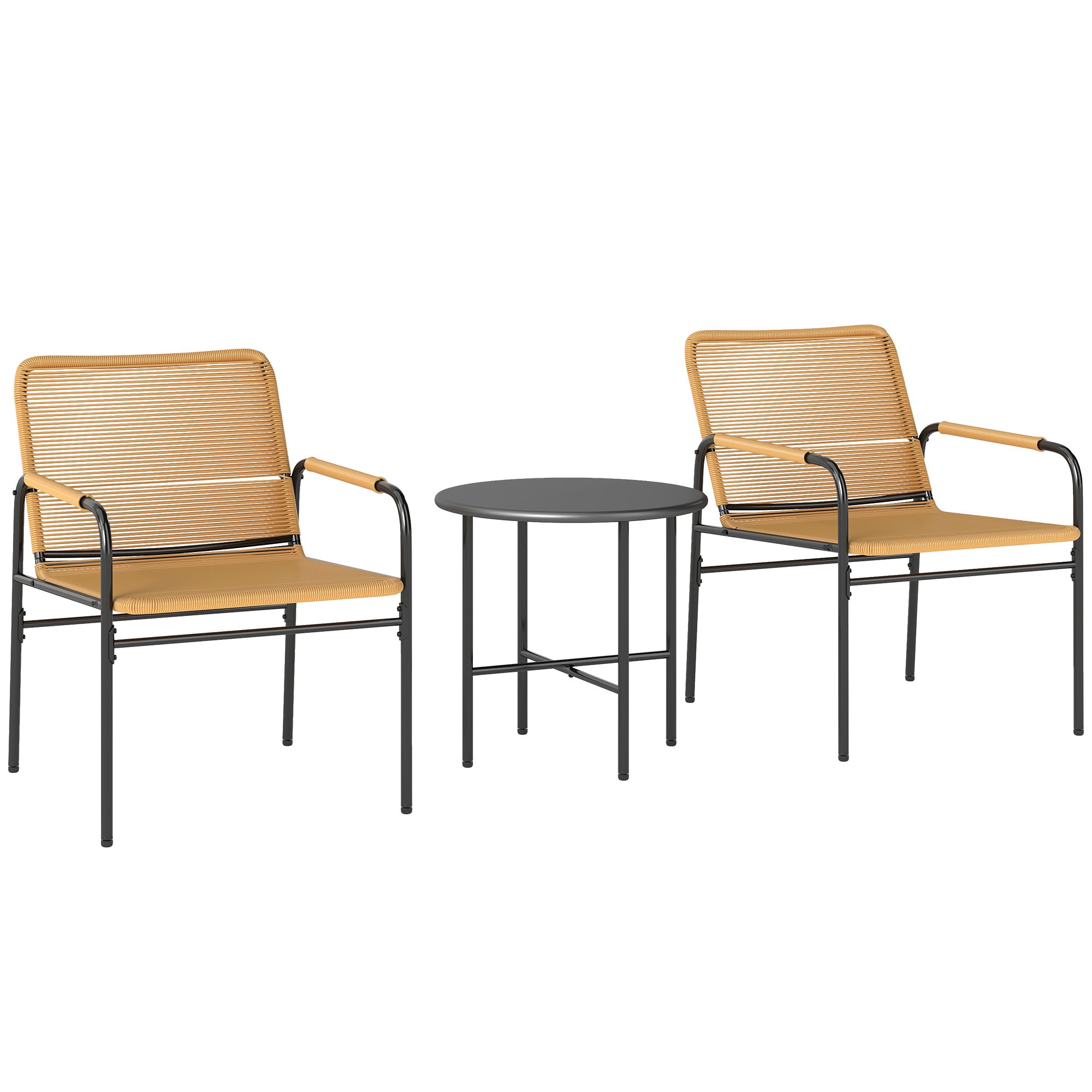 Outsunny 3-tlg. Rattan Bistroset, Sitzgruppe, Gartengarnitur mit 2 Gartensesseln, Couchtisch 54 x 66 x 76 cm Gelb