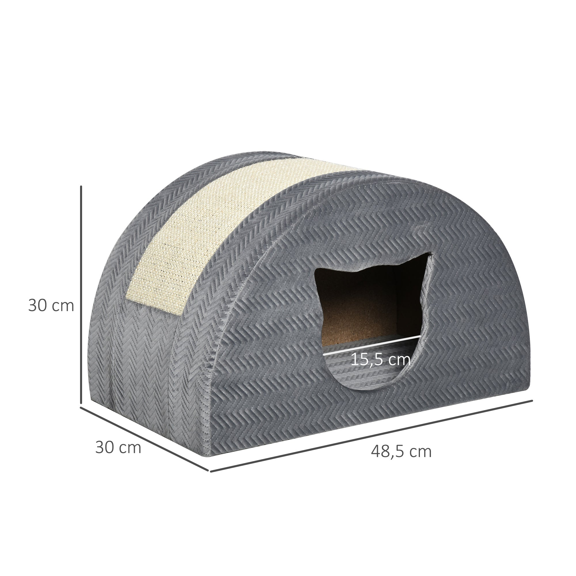 PawHut Katzenhöhle mit Kraztbrett Katzenbett Kratzhaus Katzenhaus Katzenwohnung Sisal Grau 48,5 x 30 x 30 cm