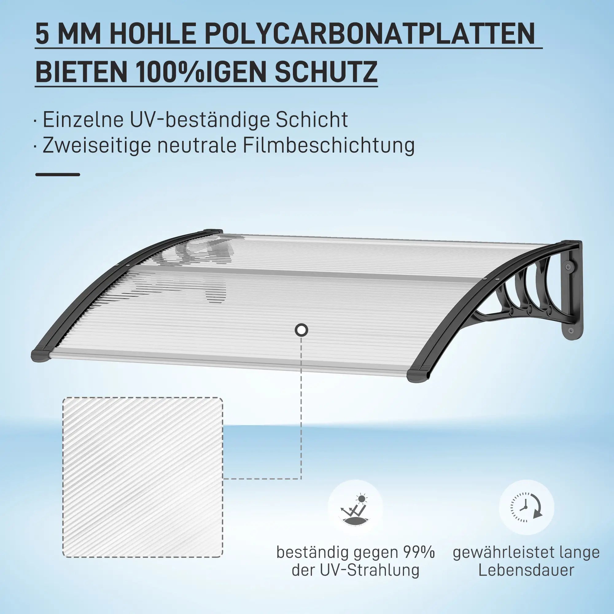 Outsunny Vordach Haustürvordach 100 x 75 cm Pultvordach Überdachung Polycarbonat Transparent