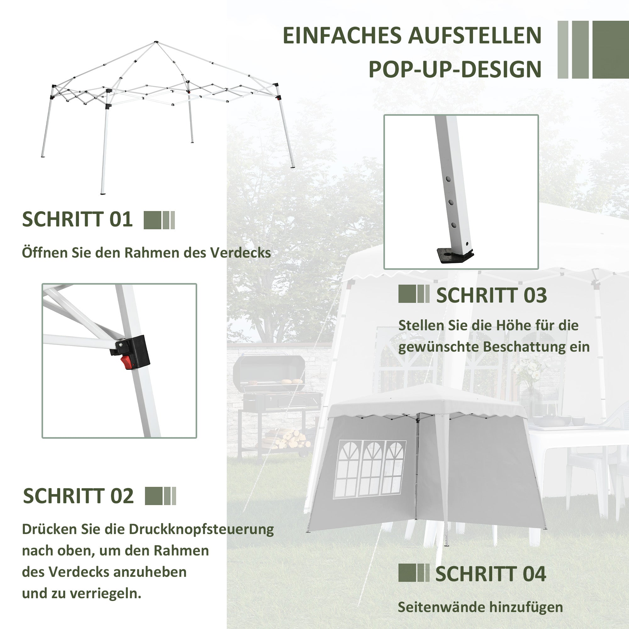 Outsunny Pop Up Pavillion Faltpavillion, inkl. Fernstern, wetterbeständig, 240 x 240 x 250 cm, Weiß