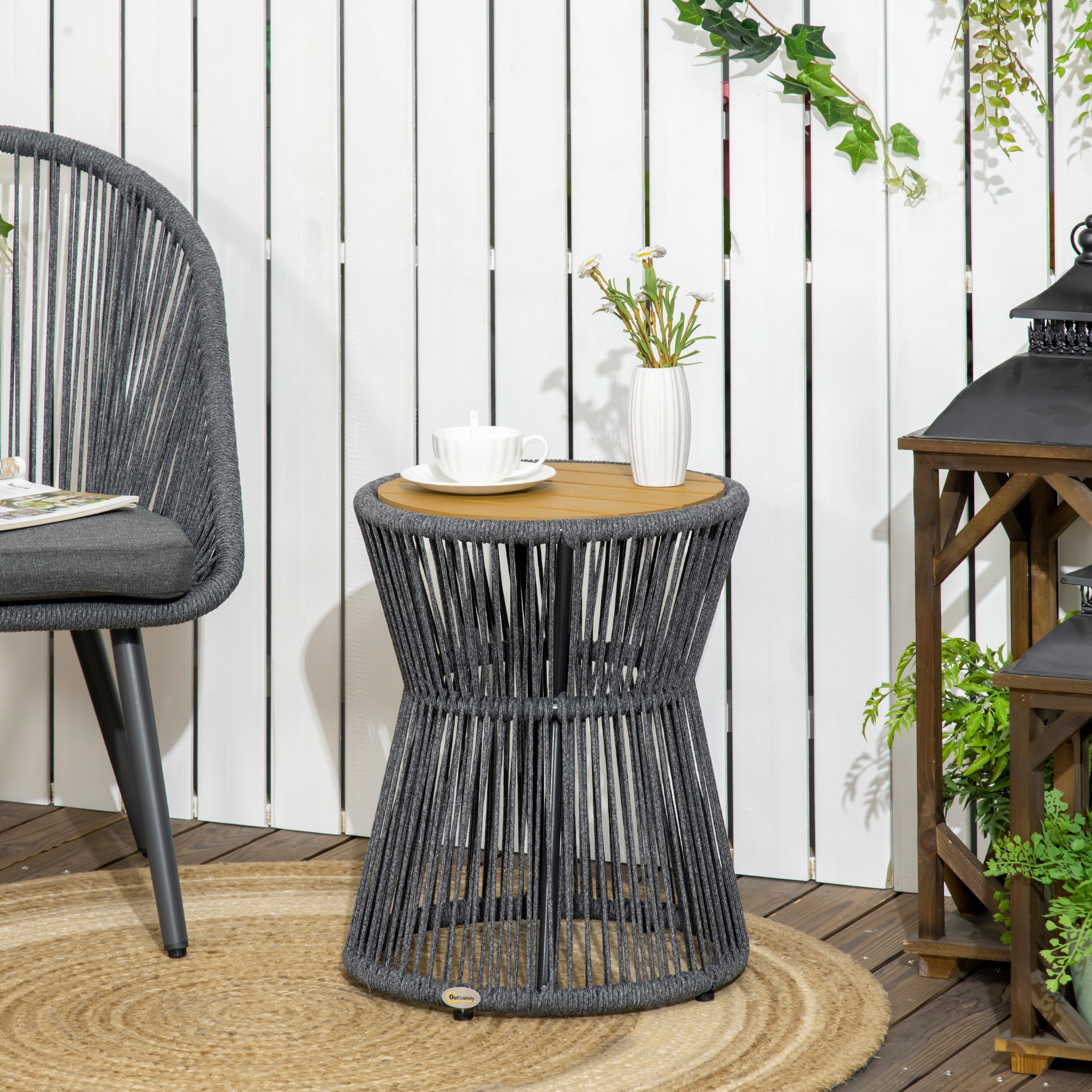 Outsunny Gartentisch Beistelltisch Boho-Stil wetterbeständig Rattan