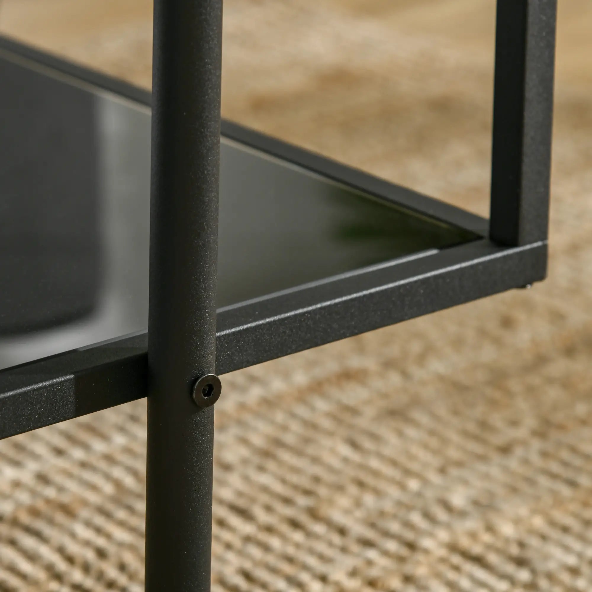 HOMCOM Couchtisch mit Ablage, verstellbare Füße, Stahlrahmen, Glasplatte, 100 x 55 x 45,5 cm, Schwarz