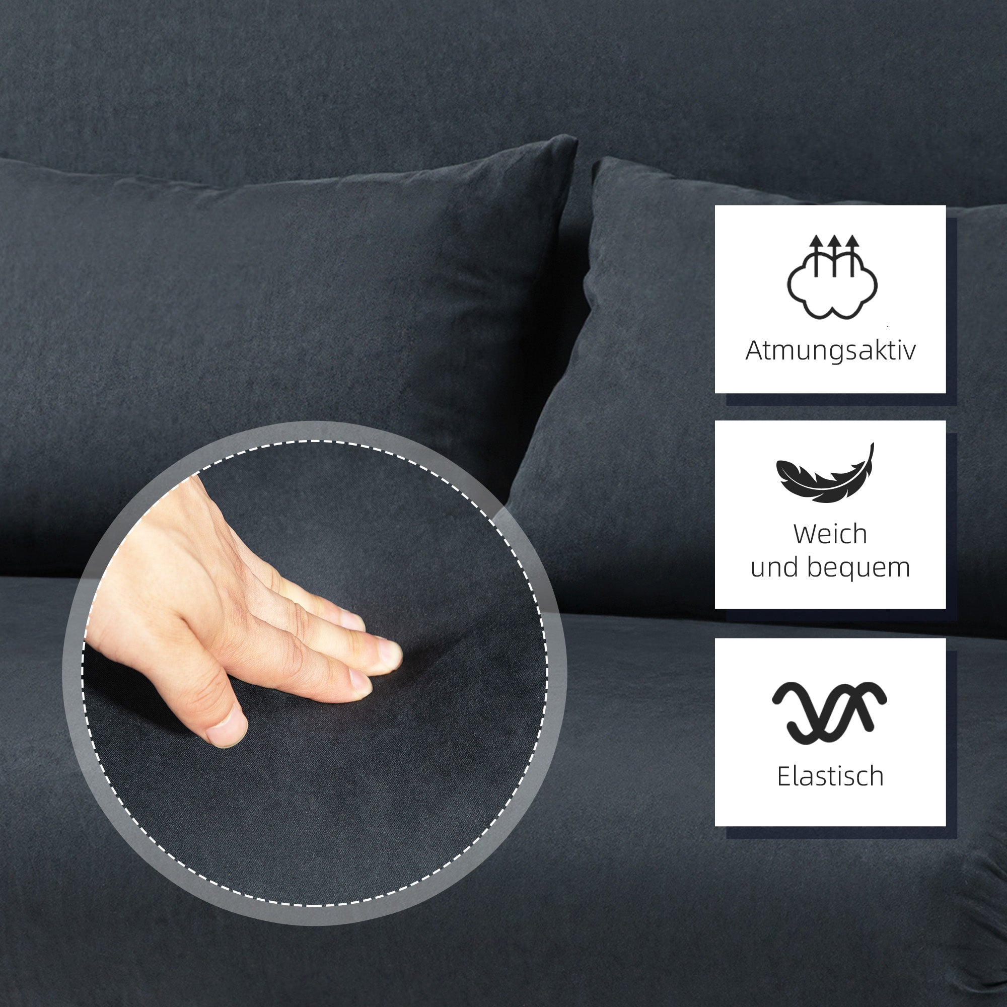 HOMCOM Schlafsofa, 5-fach verstellbar, Wildlederimitat, Stahlrahmen, inkl. Kissen, Schwarz