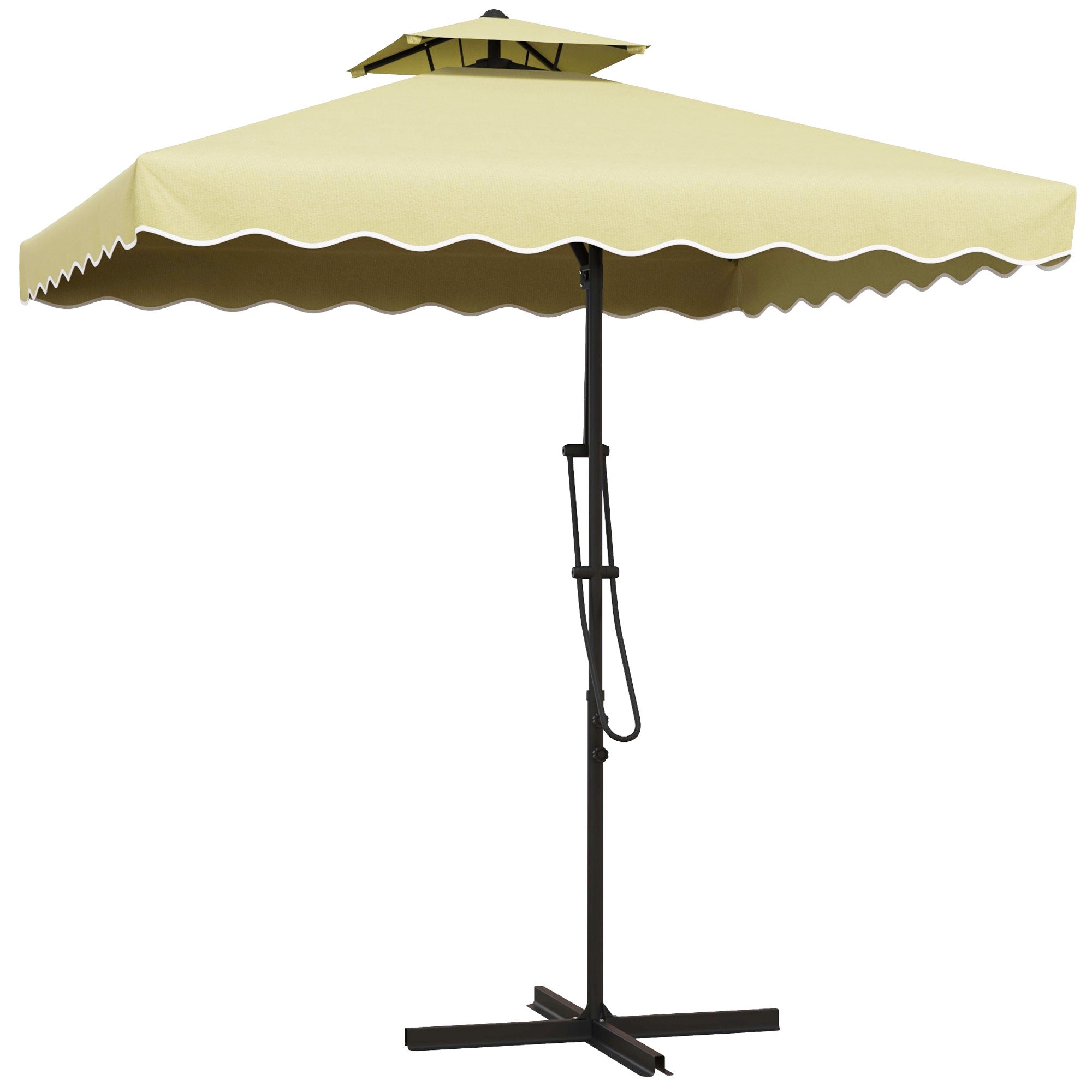 Outsunny Gartenschirm, Ampelschirm, dekorativer Rand, Lüftungsdach, Metallgestell, 2,4x2,4x2,6m, Beige