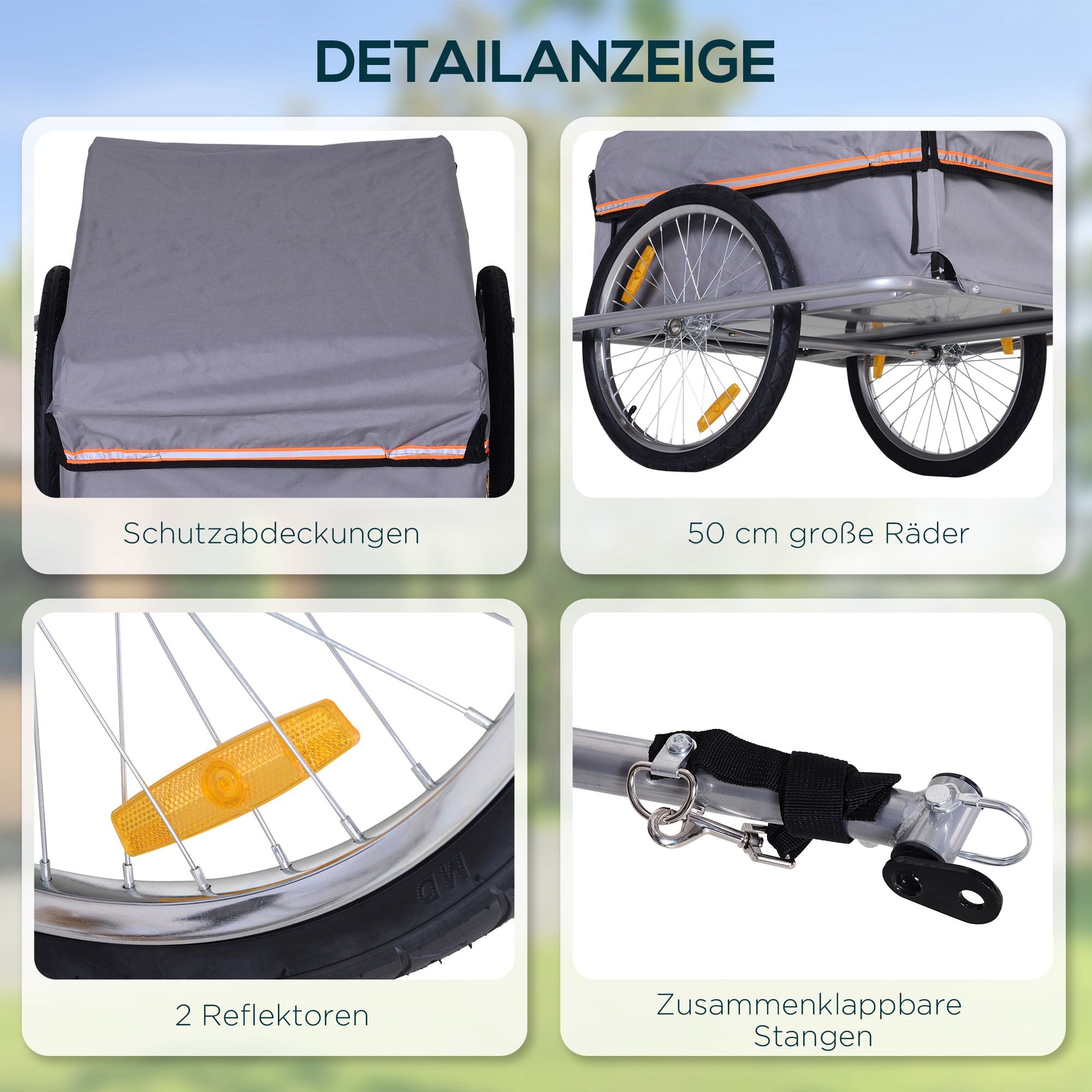 HOMCOM Fahrradanhänger Klappbar Lastenanhänger mit Kupplung,Transportwagen bis 40 kg belastbar, Transportanhänger Anhänger für Fahrrad Handwagen 140 x 88 x 60 cm