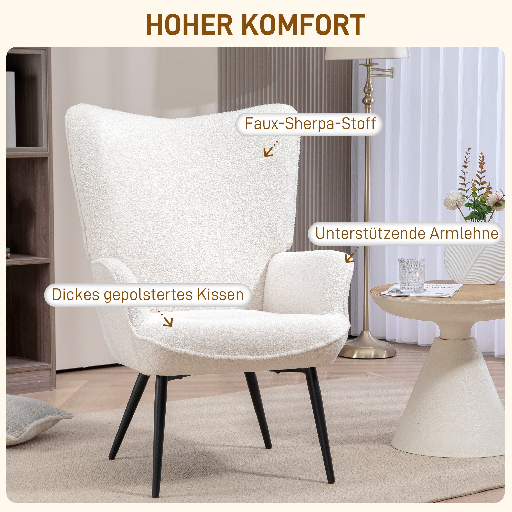 HOMCOM Polsterstuhl, modernes Design, 71x77x102cm, Cremeweiß