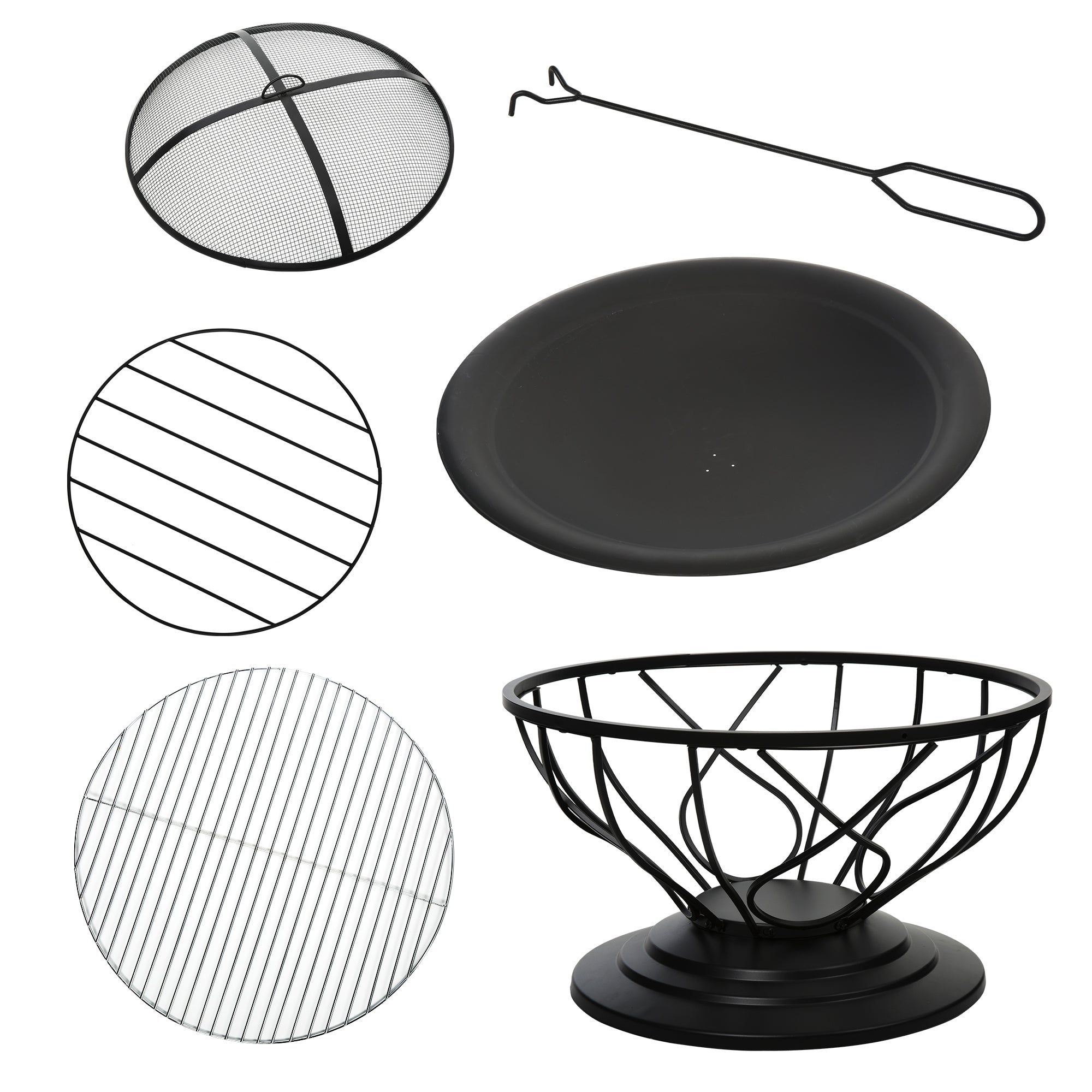 Outsunny Feuerstelle Feuerschale mit Schutz & Schürhaken Outdoor Garten Terrase Ø75 x 55H cm Schwarz