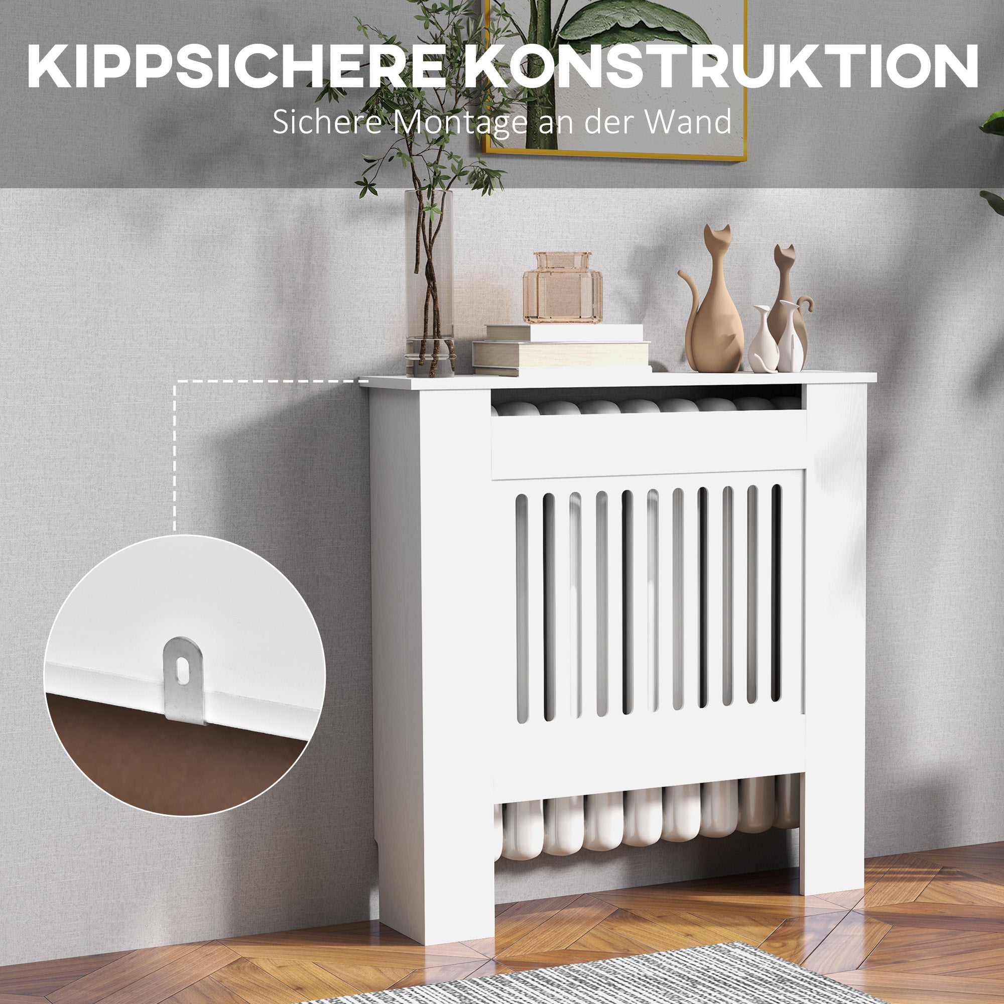 HOMCOM Heizkörperverkleidung, Heizungsabdeckung, 78 x 19 x 81cm, Heizkörper-Abdeckung für Schlafzimmer, Wohnzimmer, MDF, Weiß