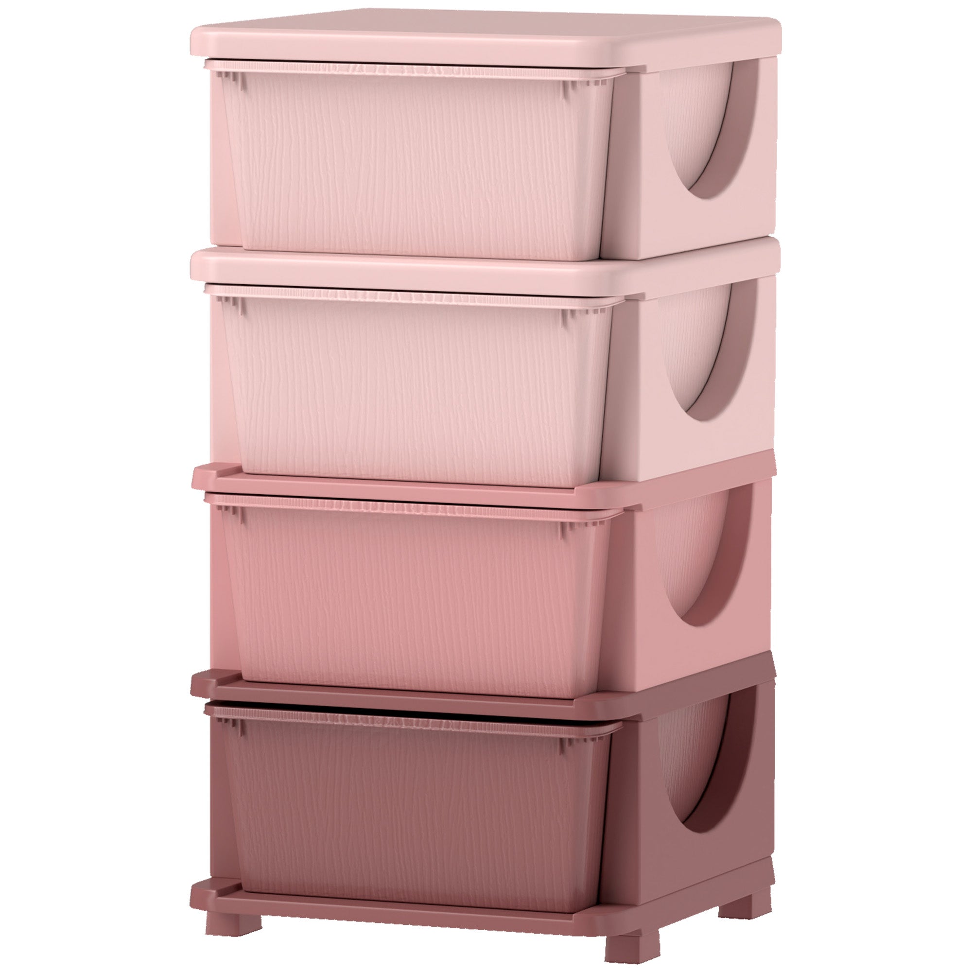 HOMCOM Aufbewahrungsboxen für Kinder, 4 Schubladen, abgerundete Kanten, erhöhtes Design, 37x37x76 cm, Rosa
